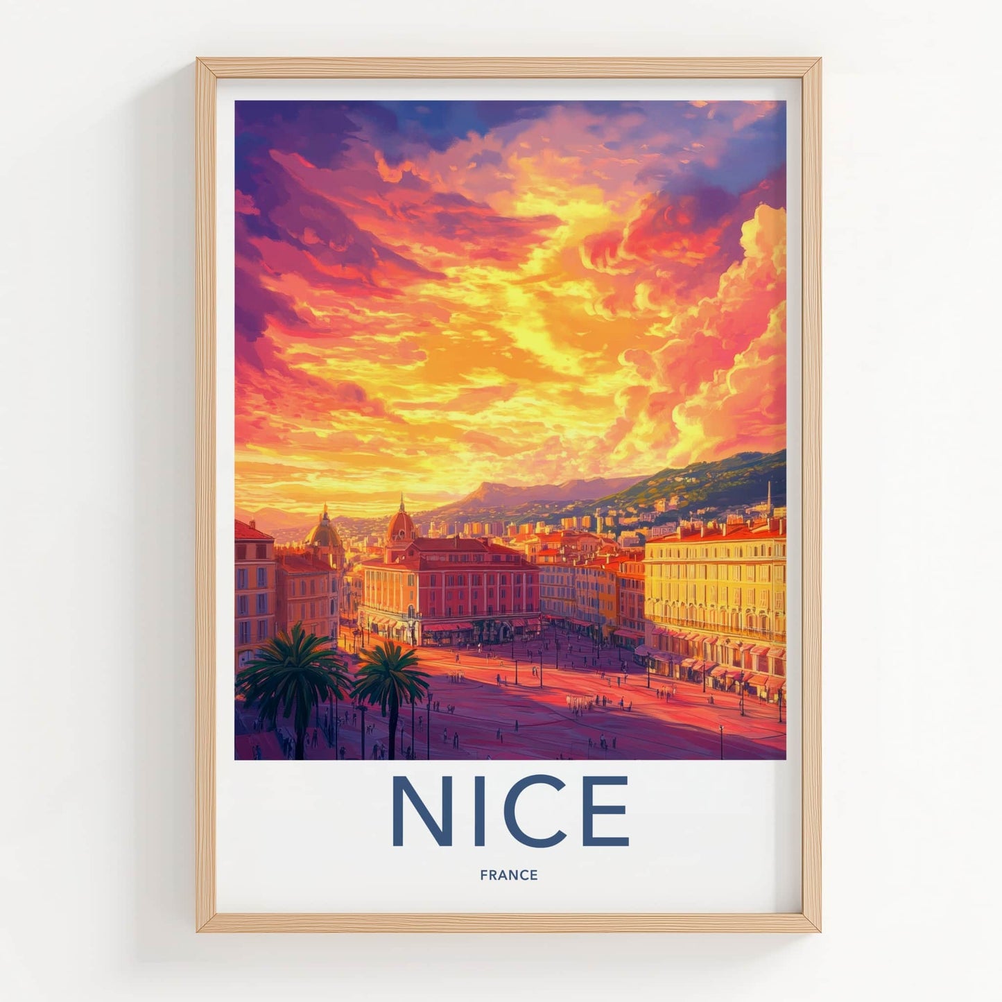 Nice Poster - France Travel Art - Vibrant City Sunset Home Decor