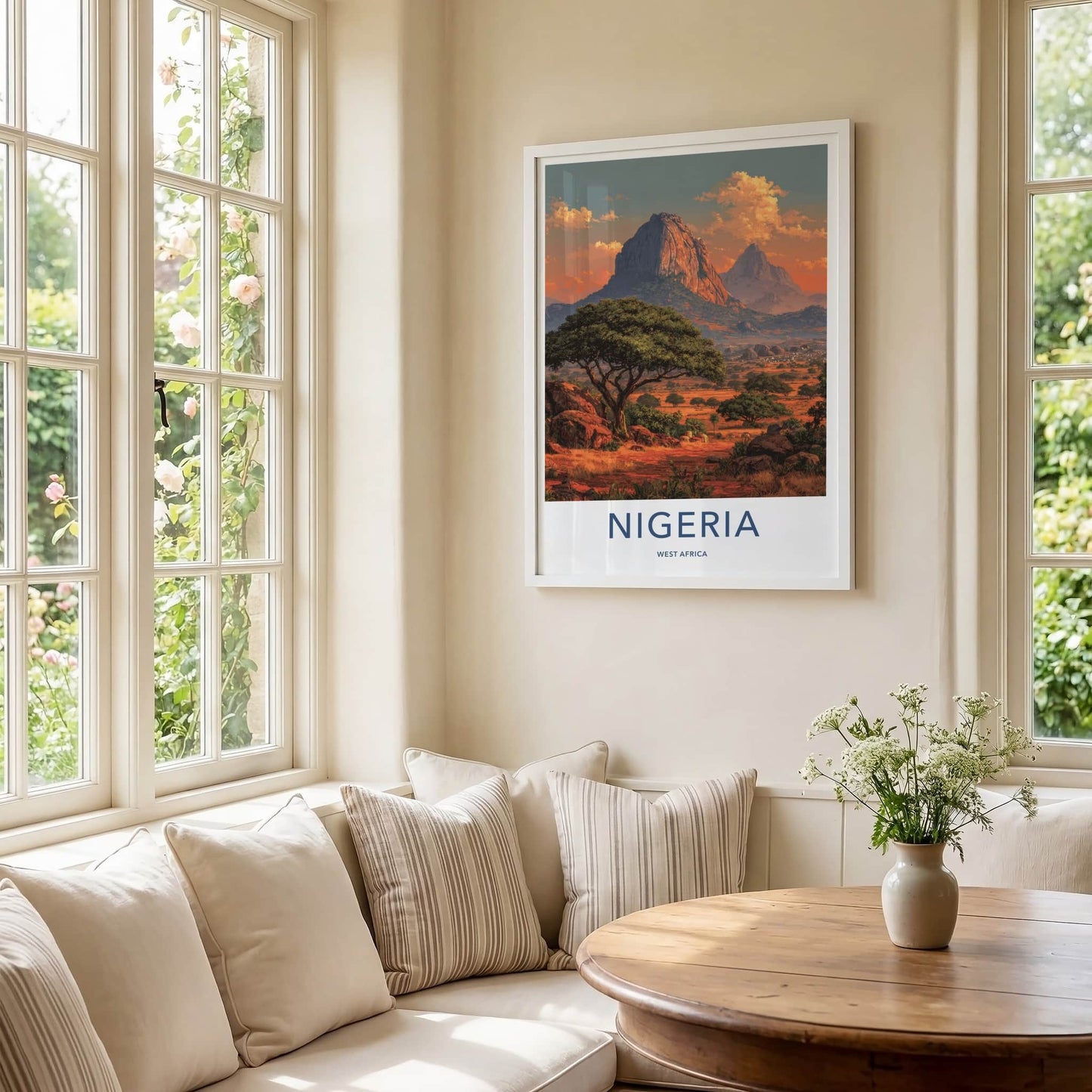 Nigeria Poster - Africa Travel Art - Orange Sky Mountain Home Decor