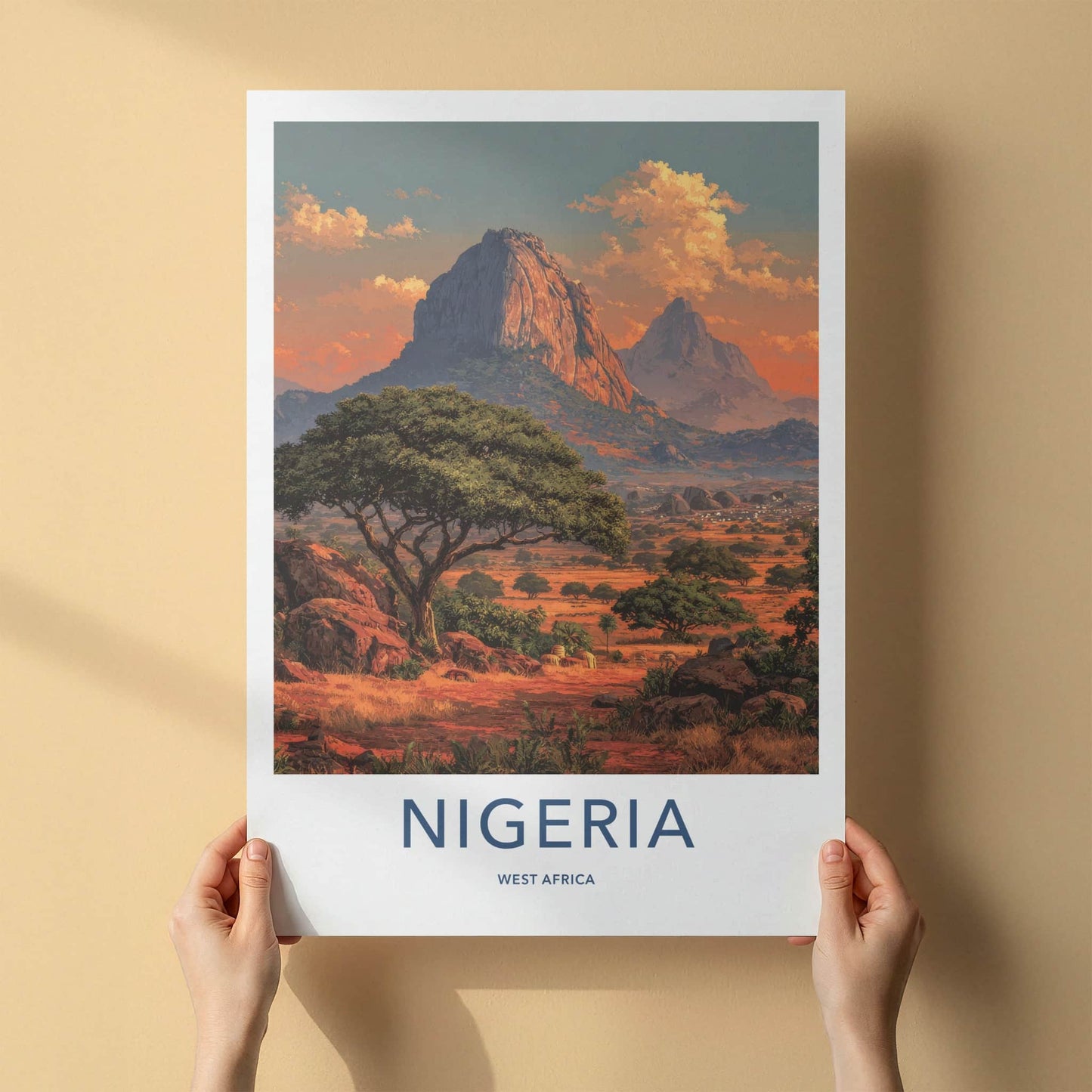 Nigeria Poster - Africa Travel Art - Orange Sky Mountain Home Decor