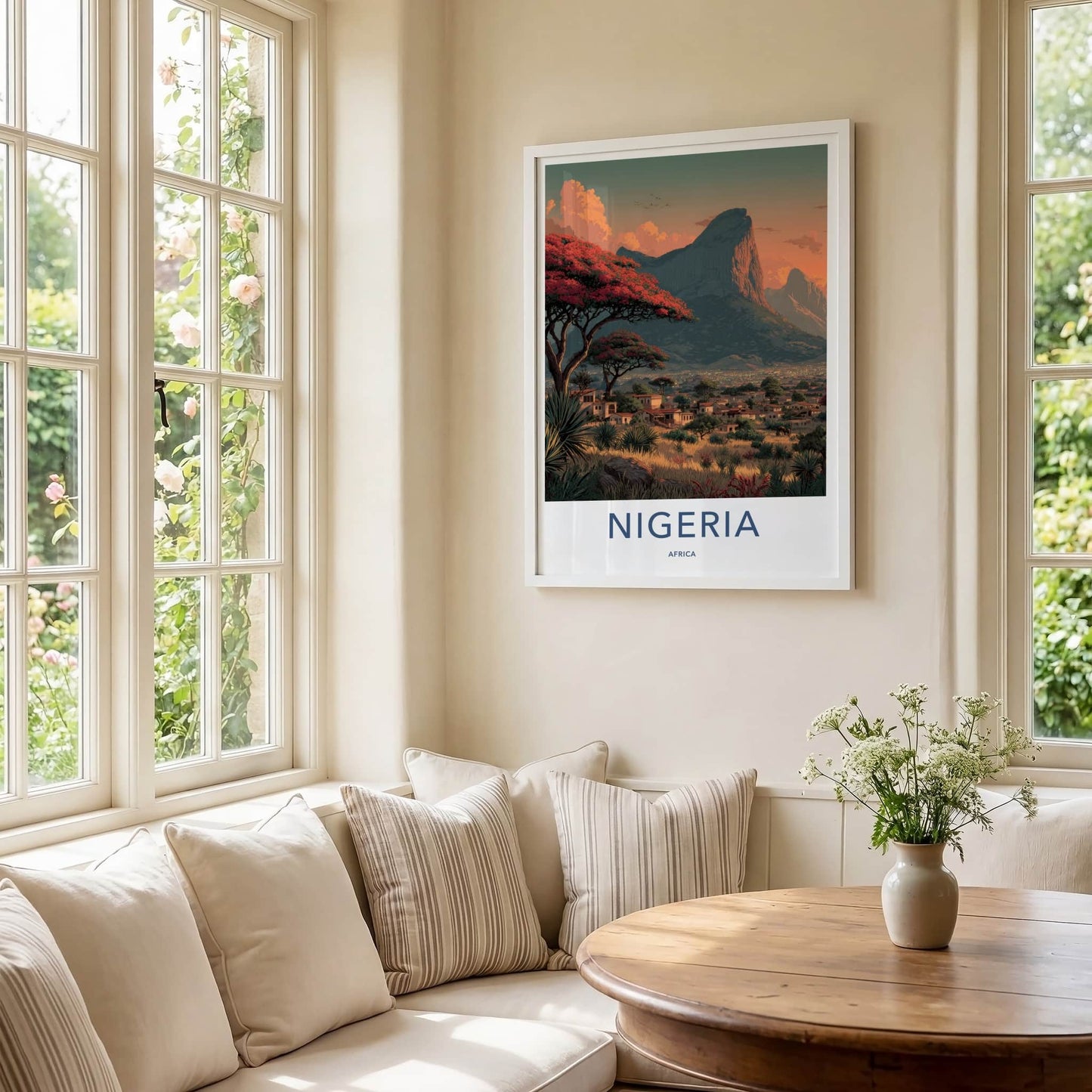 Nigeria Poster - Africa Travel Art - Red Trees Cityscape Home Decor