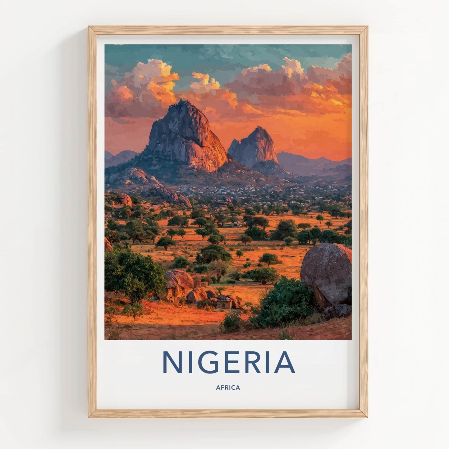 Nigeria Poster - Nigeria Travel Art - Sunset Mountain Village Home Decor
