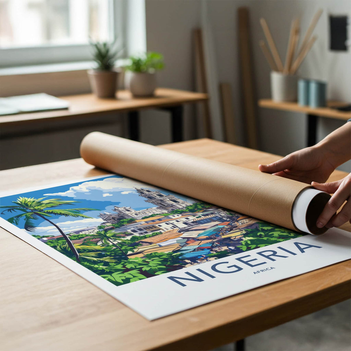 Nigeria Poster - Nigeria Travel Art - Tropical Cityscape Market Home Decor