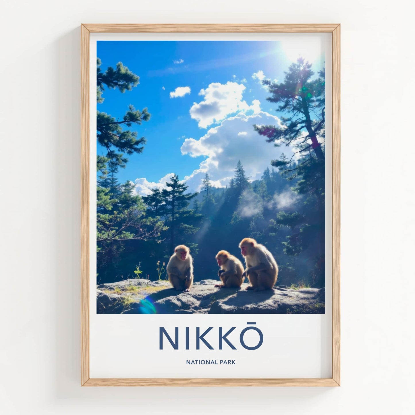 Nikko National Park Poster - Japan Travel Art - Sitting Monkeys Sunny Wall Decor