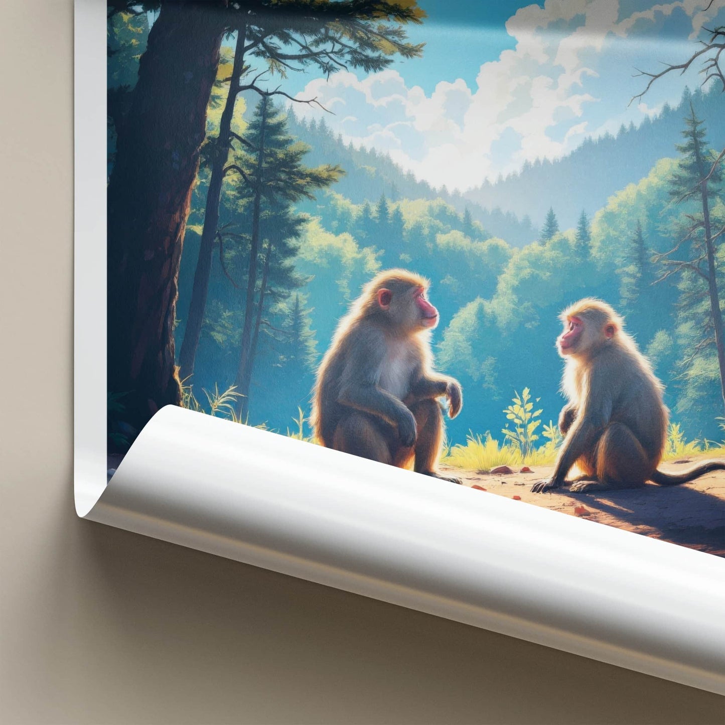 Nikko Poster - Japan Wall Art - Sitting Monkeys Forest Home Decor