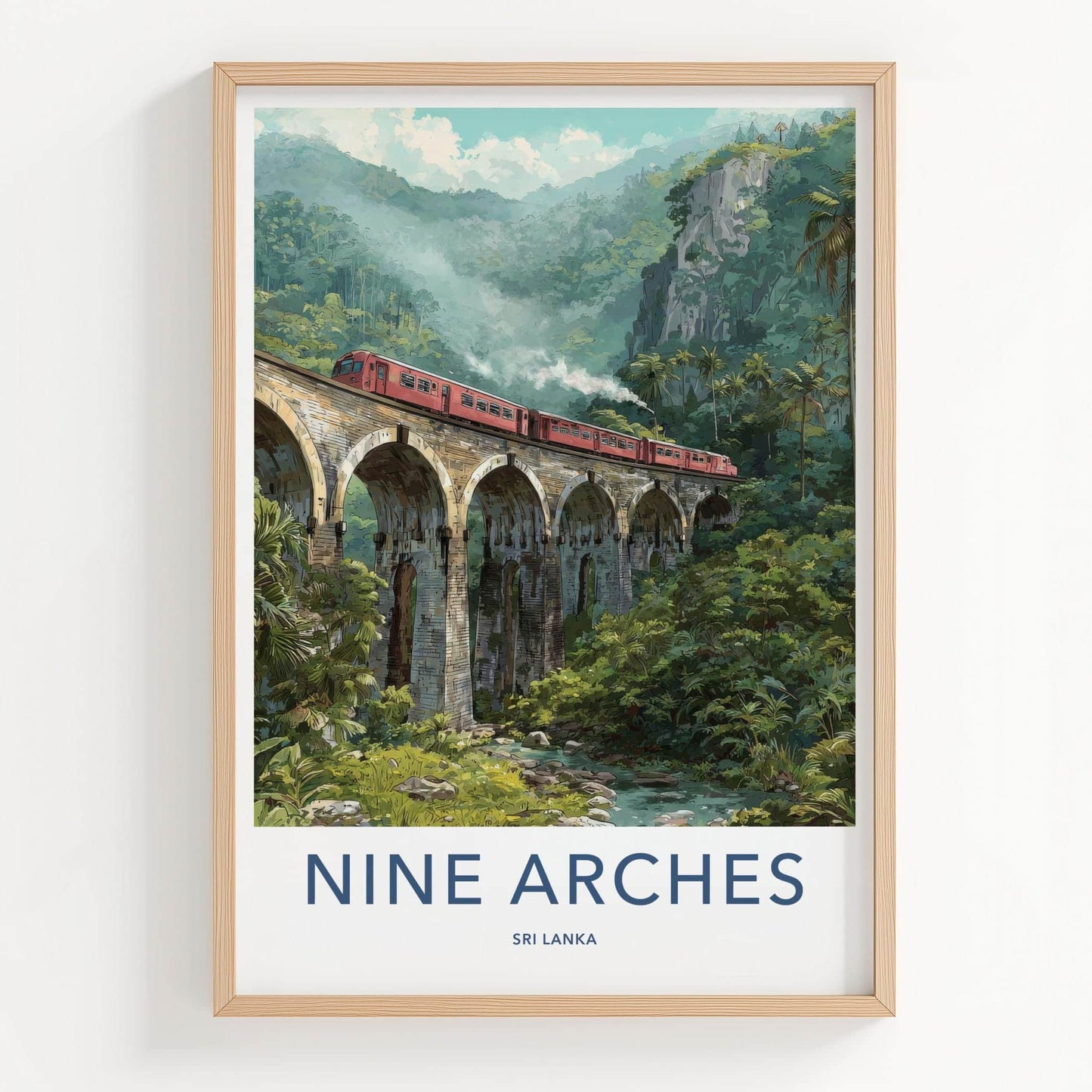 Nine Arches Poster - Sri Lanka Travel Art - Historic Train Bridge Home Decor