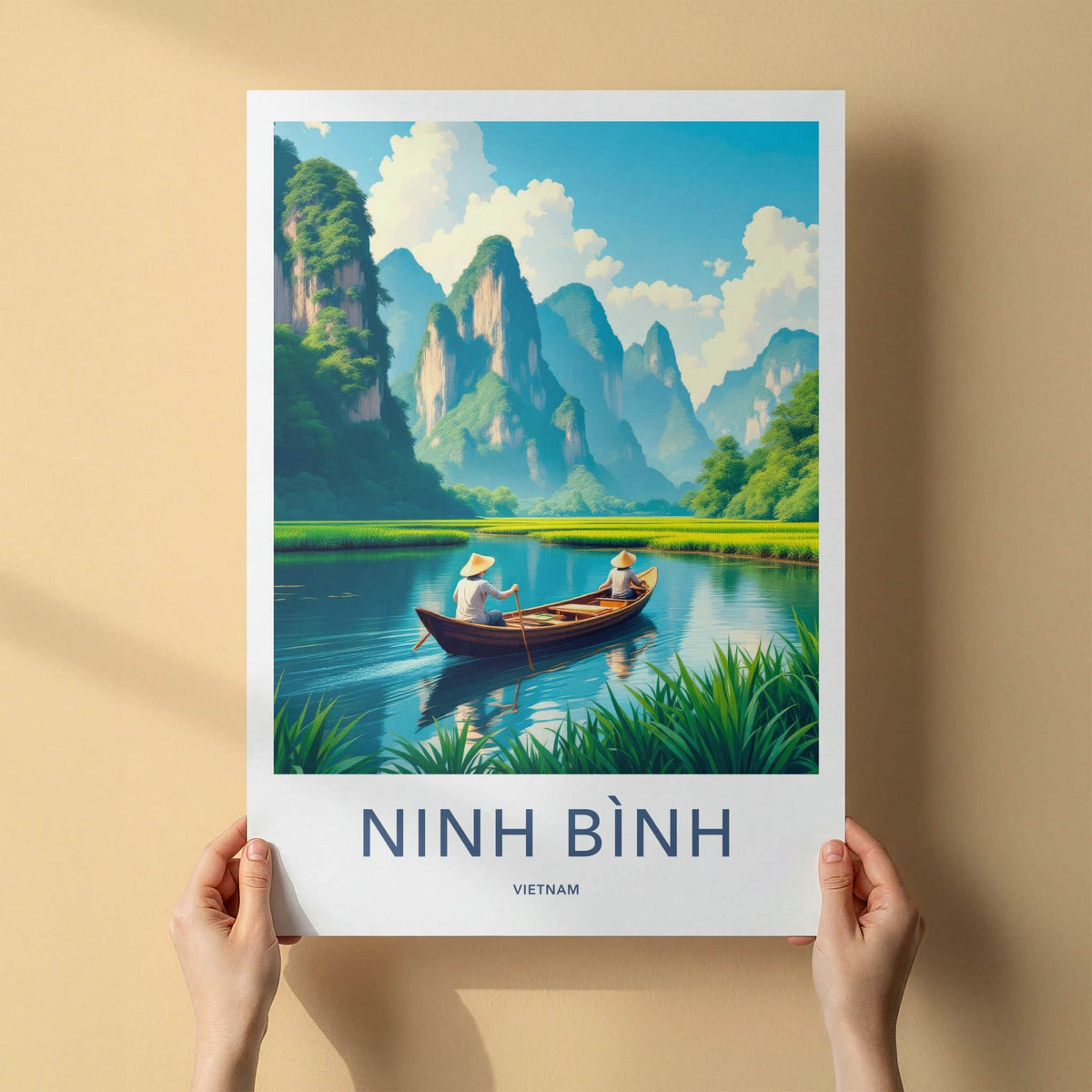 Ninh Binh Poster - Vietnam Art Print - Karst Mountains River Home Decor