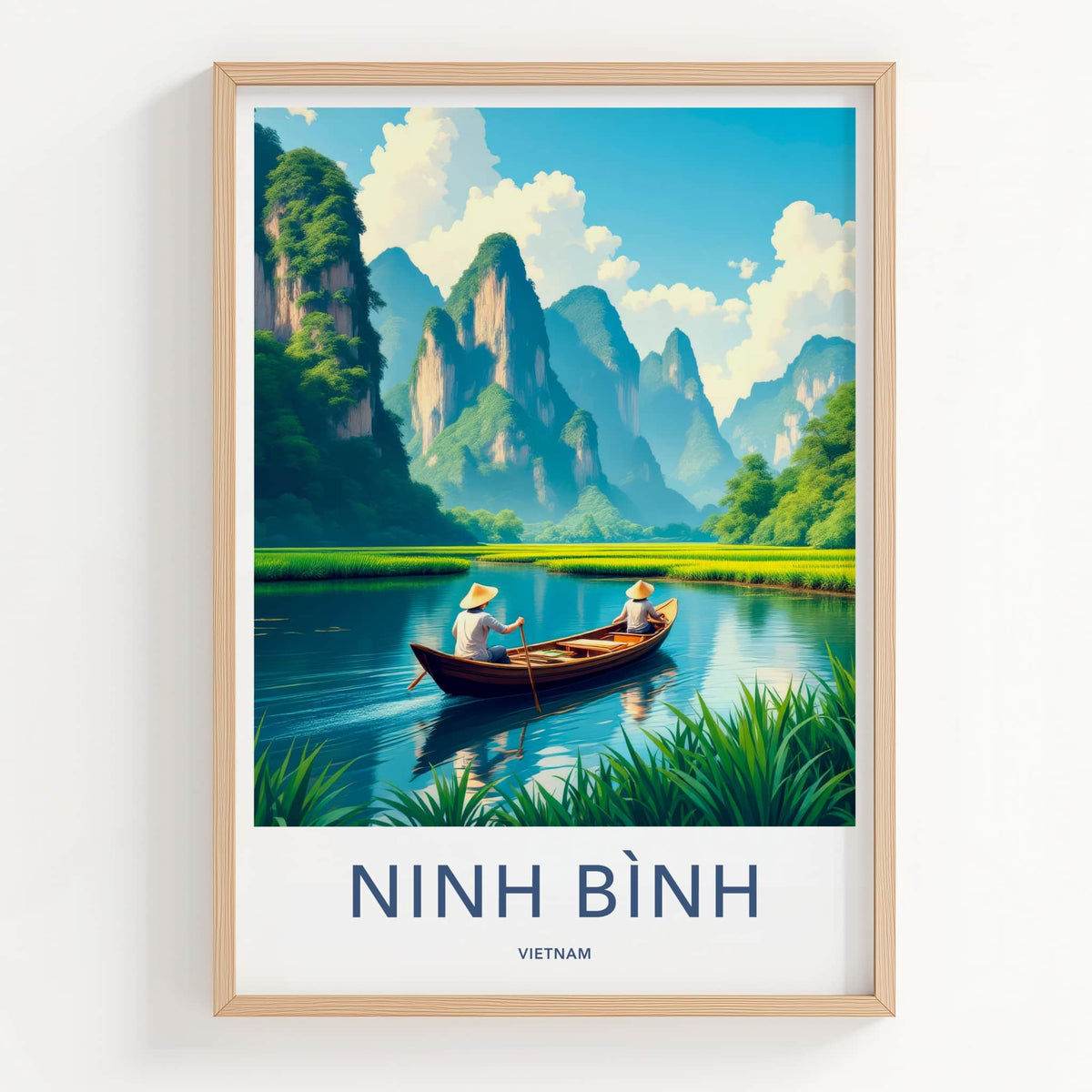 Ninh Binh Poster - Vietnam Art Print - Karst Mountains River Home Decor