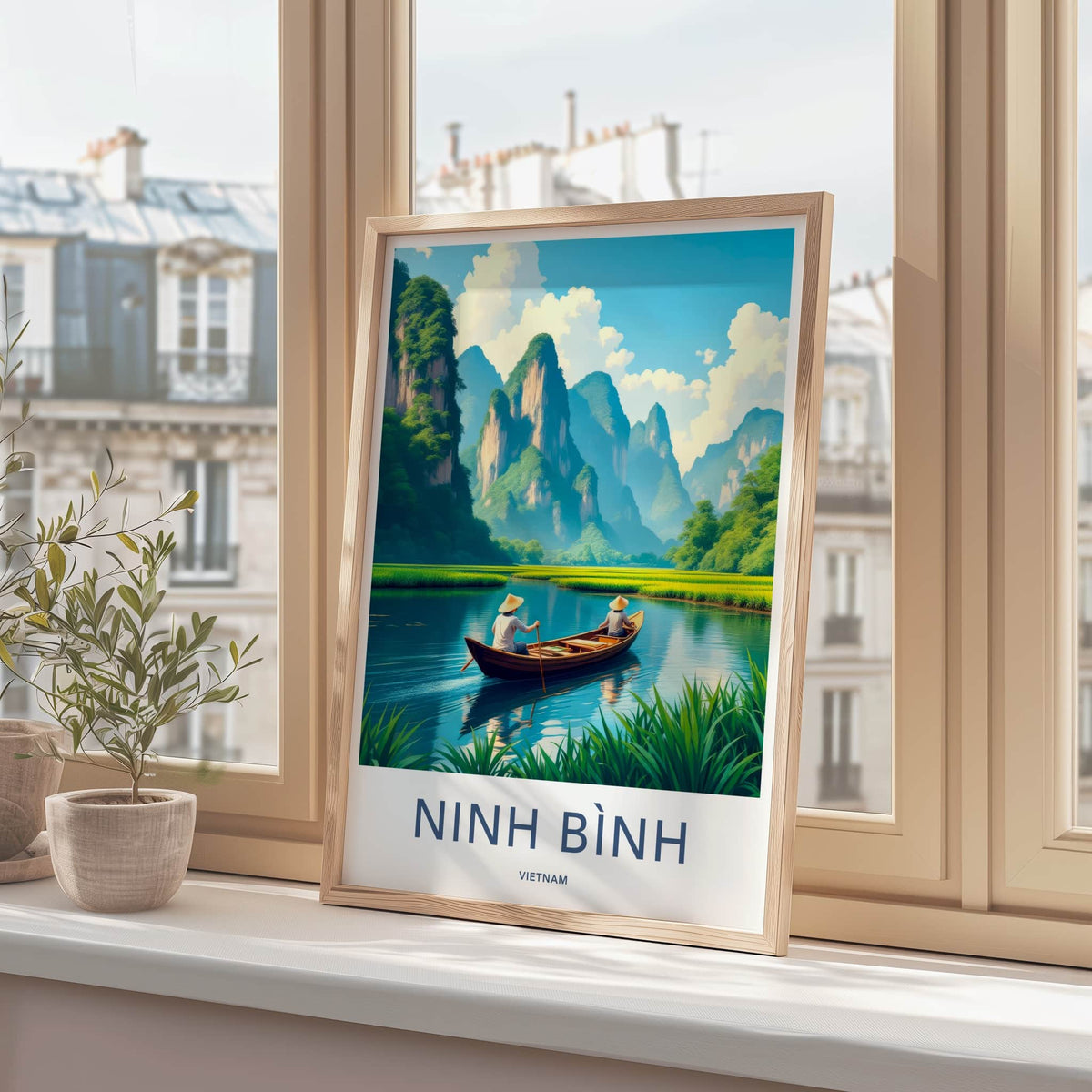 Ninh Binh Poster - Vietnam Art Print - Karst Mountains River Home Decor