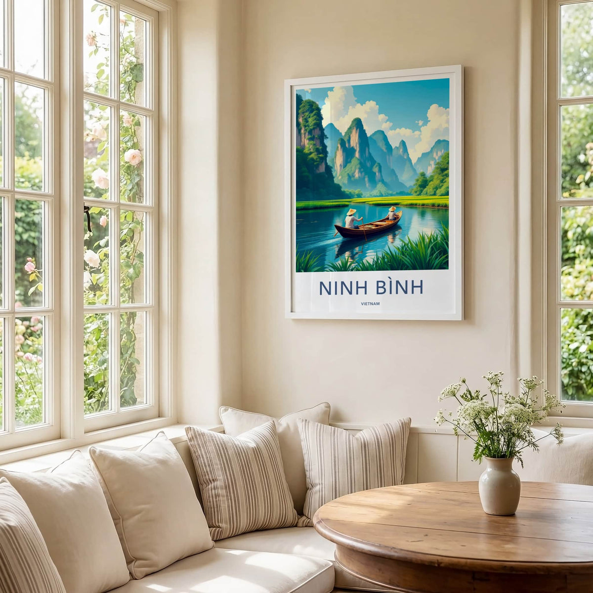 Ninh Binh Poster - Vietnam Art Print - Karst Mountains River Home Decor