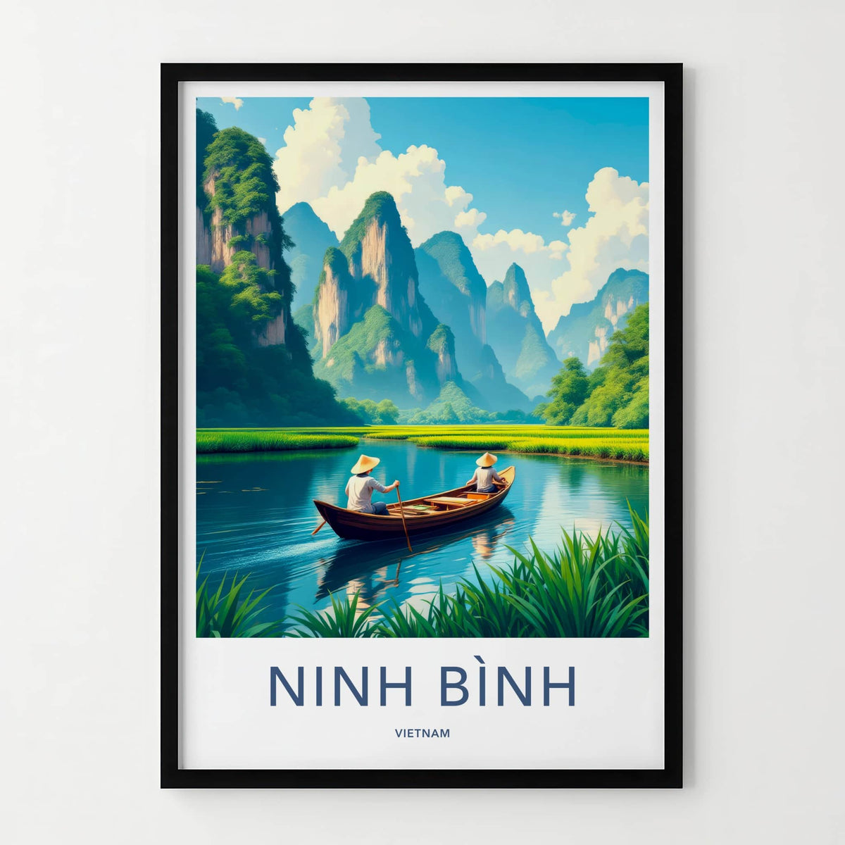 Ninh Binh Poster - Vietnam Art Print - Karst Mountains River Home Decor
