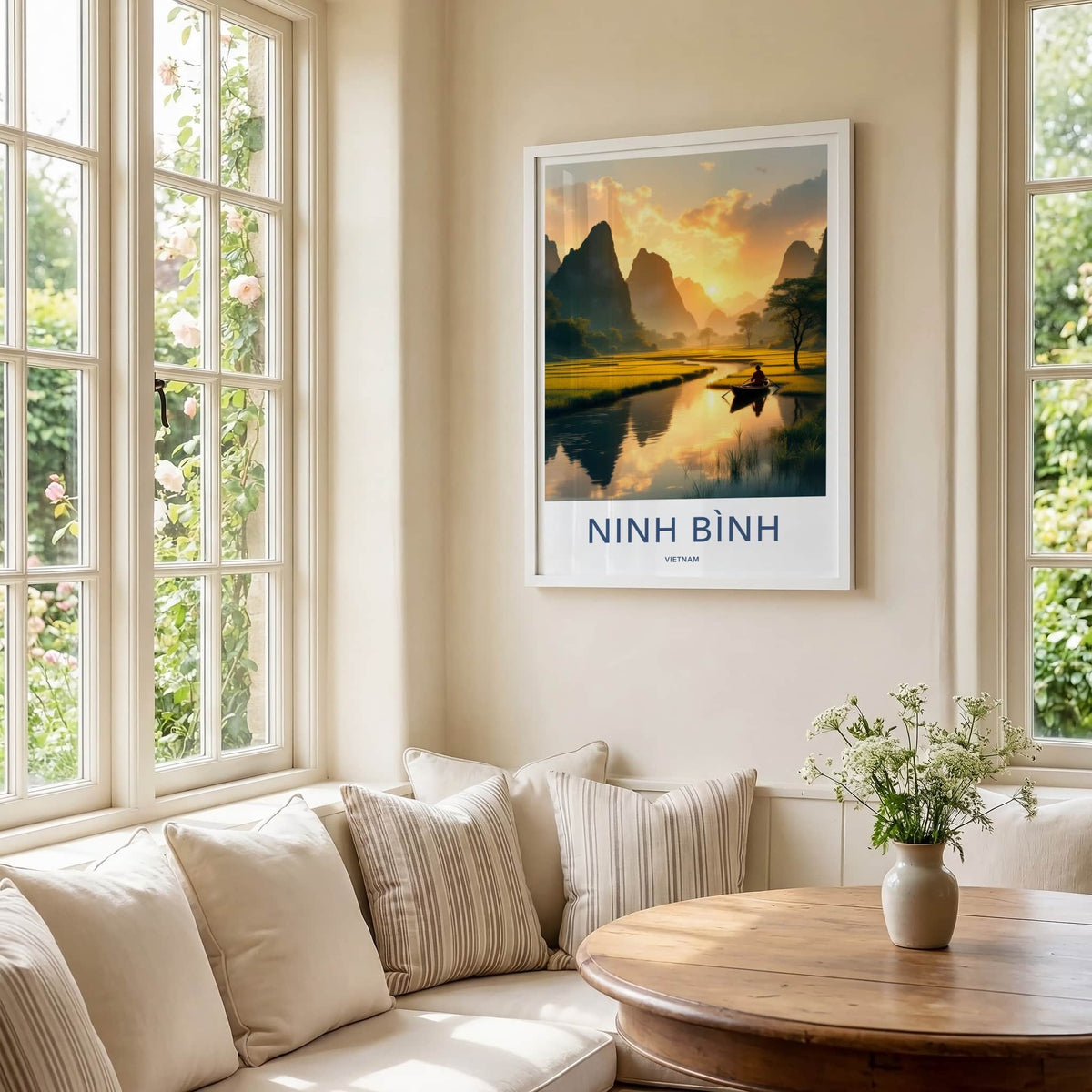 Ninh Binh Poster - Vietnam Travel Art - Golden River Sunset Home Decor