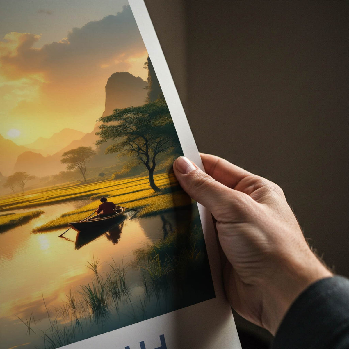 Ninh Binh Poster - Vietnam Travel Art - Golden River Sunset Home Decor
