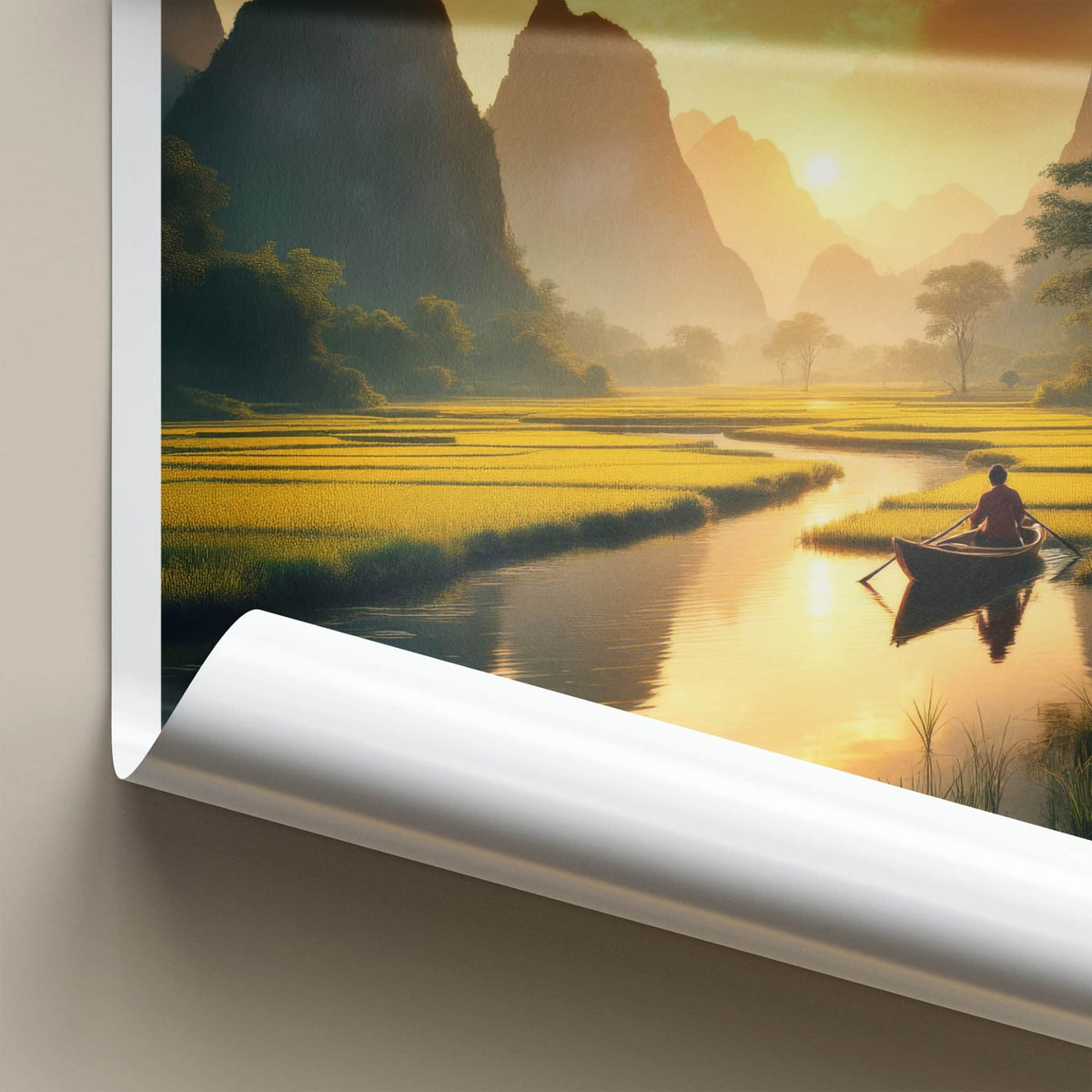 Ninh Binh Poster - Vietnam Travel Art - Golden River Sunset Home Decor