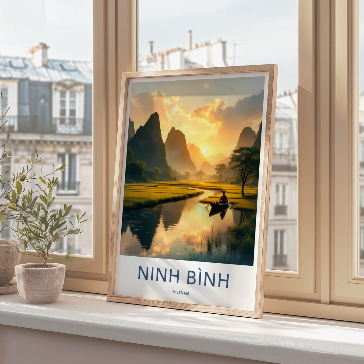 Ninh Binh Poster - Vietnam Travel Art - Golden River Sunset Home Decor