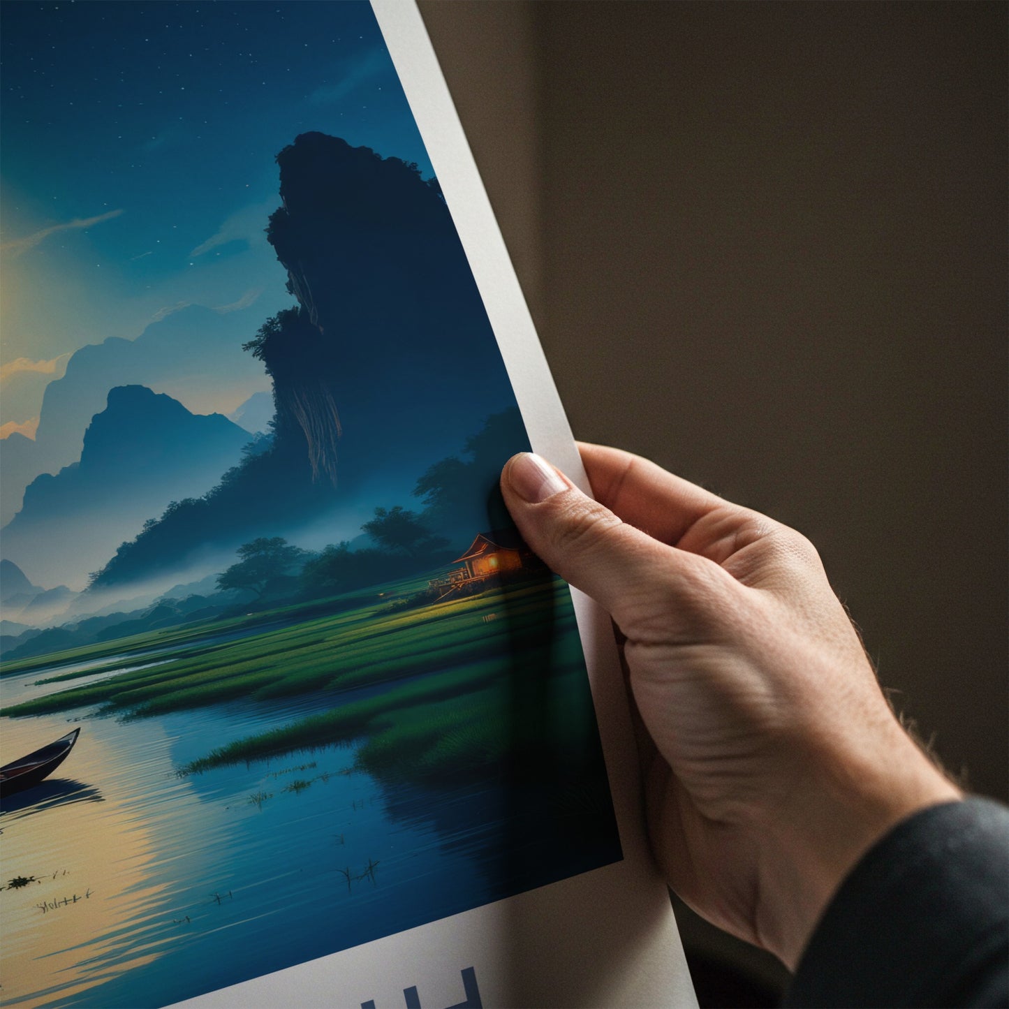 Ninh Binh Poster - Vietnam Travel Art - Moonlit River Boatman Home Decor