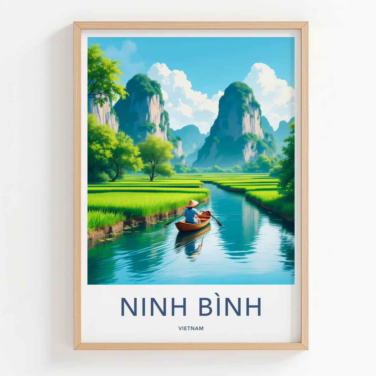 Ninh Binh Poster - Vietnam Travel Art - Paddles River Mountains Home Decor