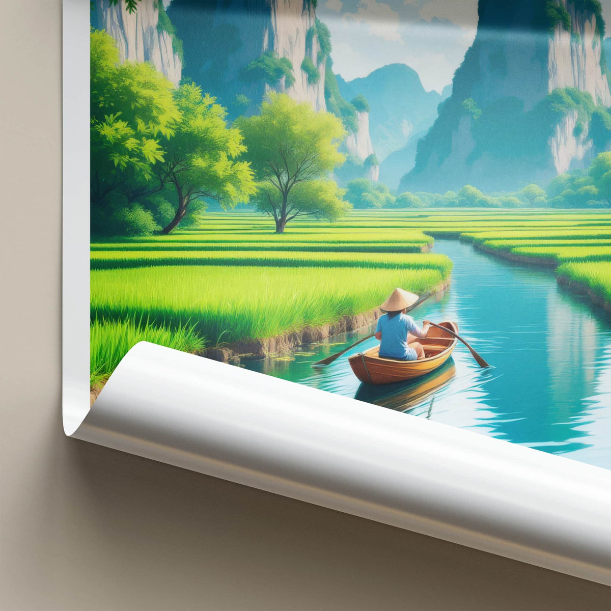 Ninh Binh Poster - Vietnam Travel Art - Paddles River Mountains Home Decor