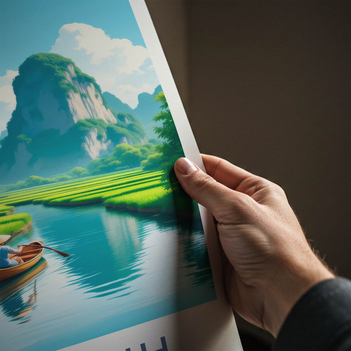 Ninh Binh Poster - Vietnam Travel Art - Paddles River Mountains Home Decor