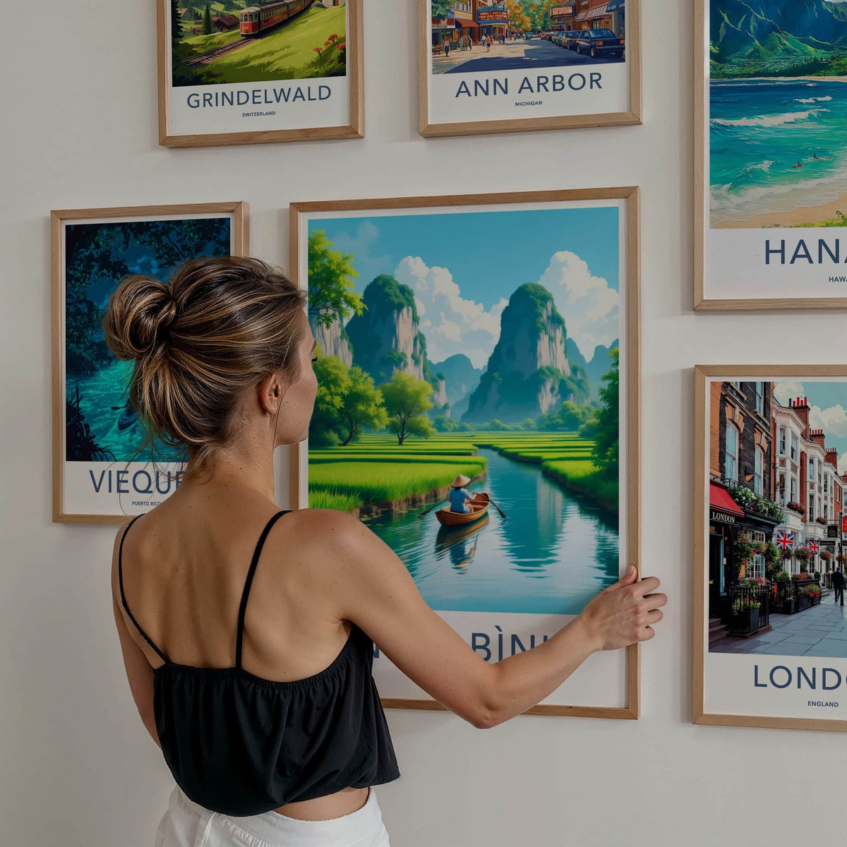 Ninh Binh Poster - Vietnam Travel Art - Paddles River Mountains Home Decor
