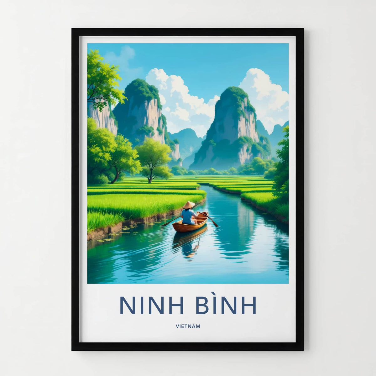 Ninh Binh Poster - Vietnam Travel Art - Paddles River Mountains Home Decor