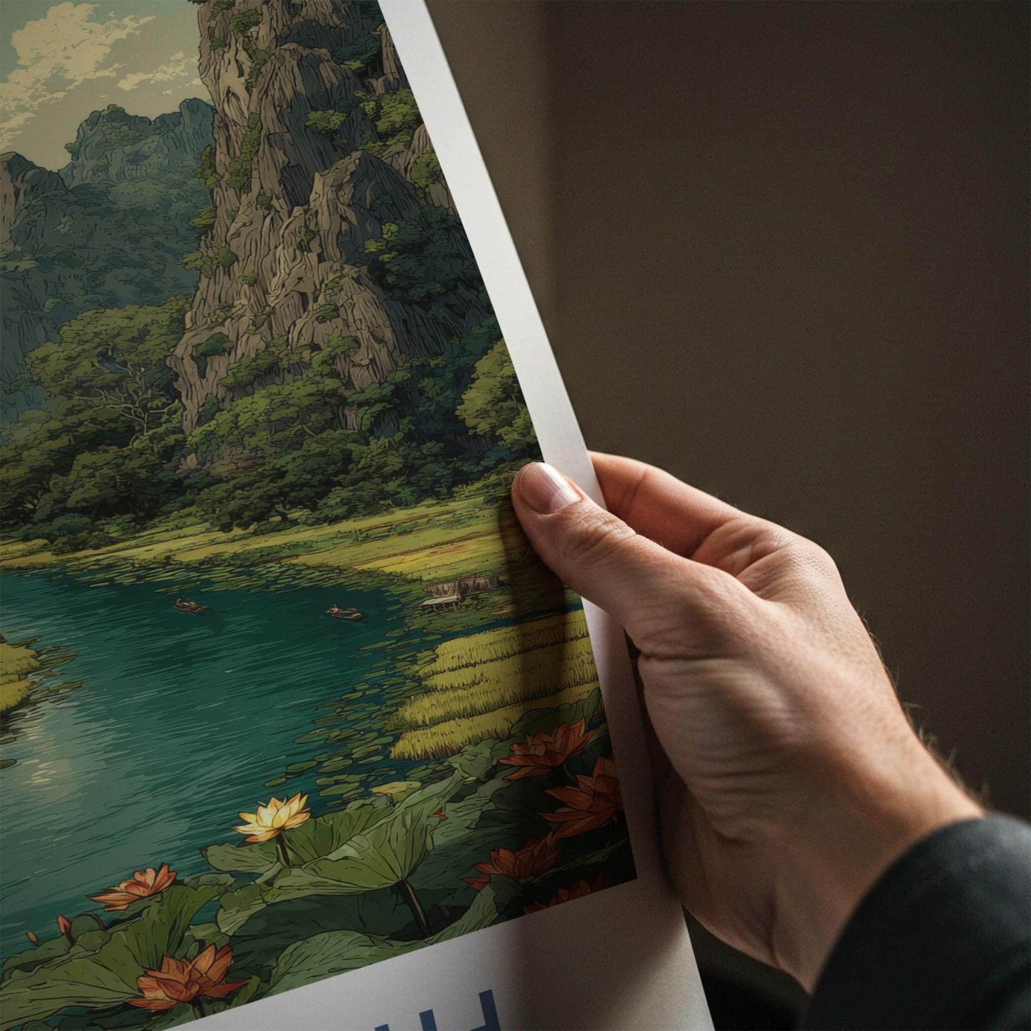 Ninh Binh Poster - Vietnam Travel Art - River Boats Lotuses Home Decor