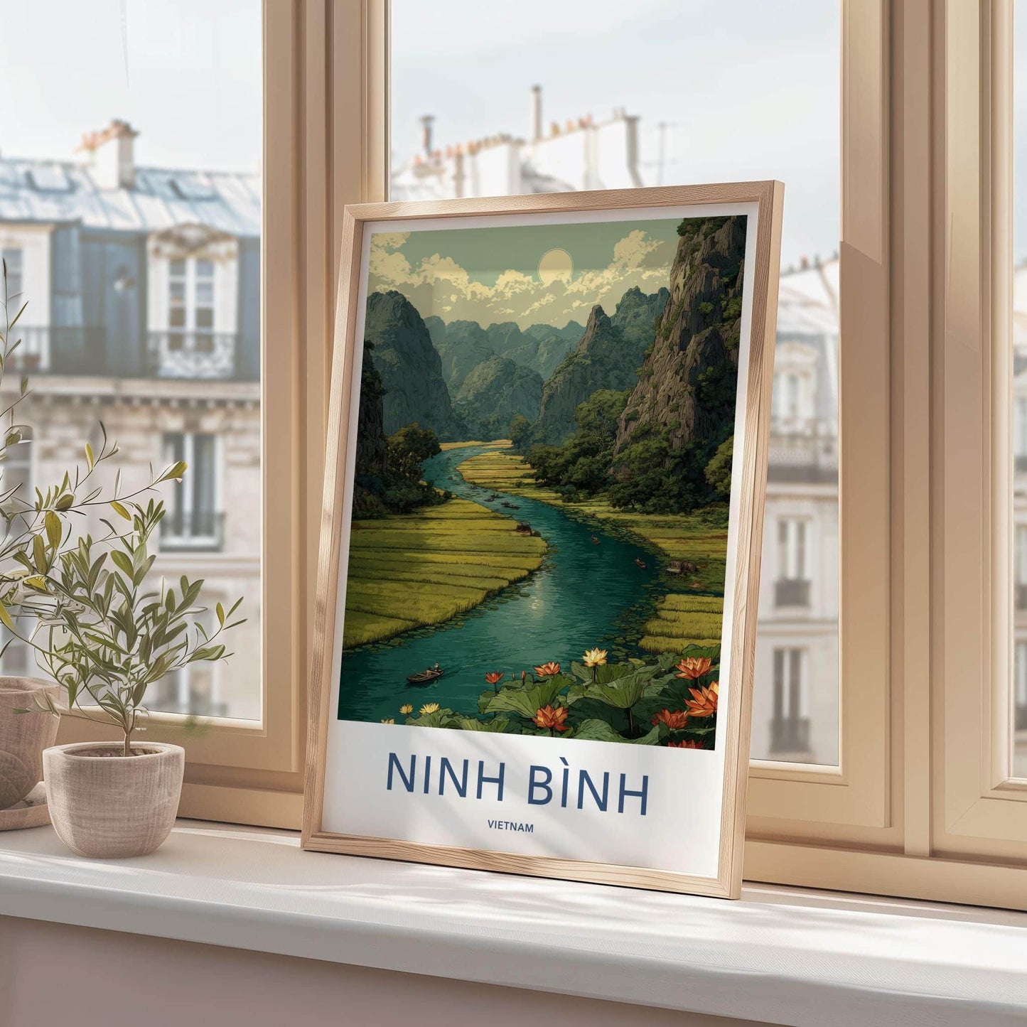 Ninh Binh Poster - Vietnam Travel Art - River Boats Lotuses Home Decor