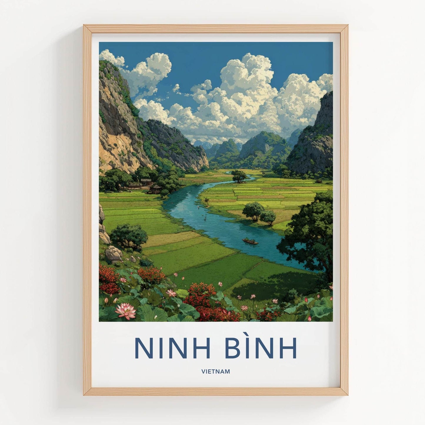 Ninh Binh Poster - Vietnam Travel Art - Scenic River Valley Home Decor