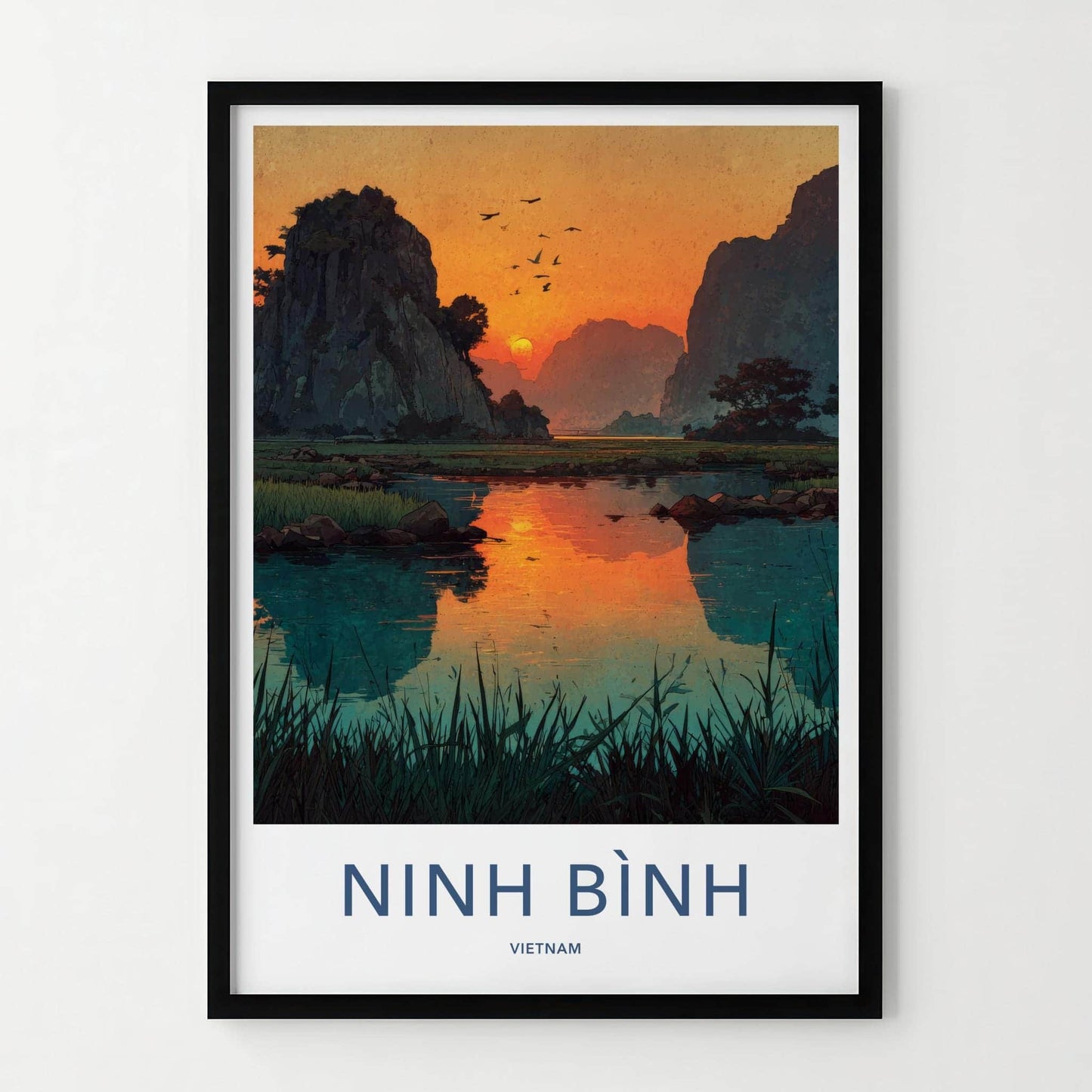 Ninh Binh Poster - Vietnam Travel Print - Rocky Karst Sunset Home Decor