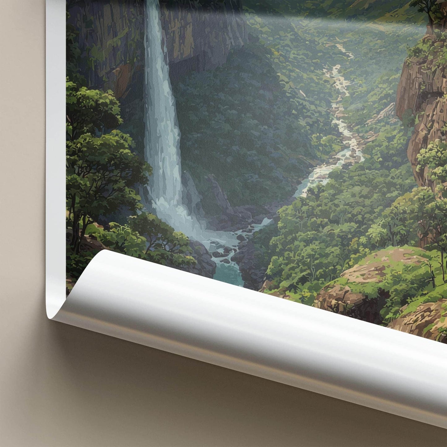 Nohkalika Poster - India Travel Art - Meghalaya Lush Valley Waterfall Home Decor