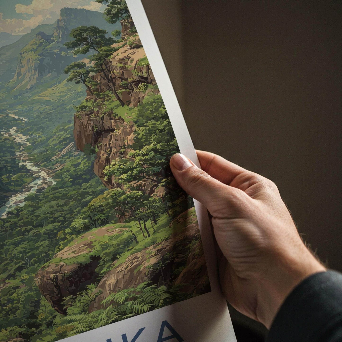 Nohkalika Poster - India Travel Art - Meghalaya Lush Valley Waterfall Home Decor