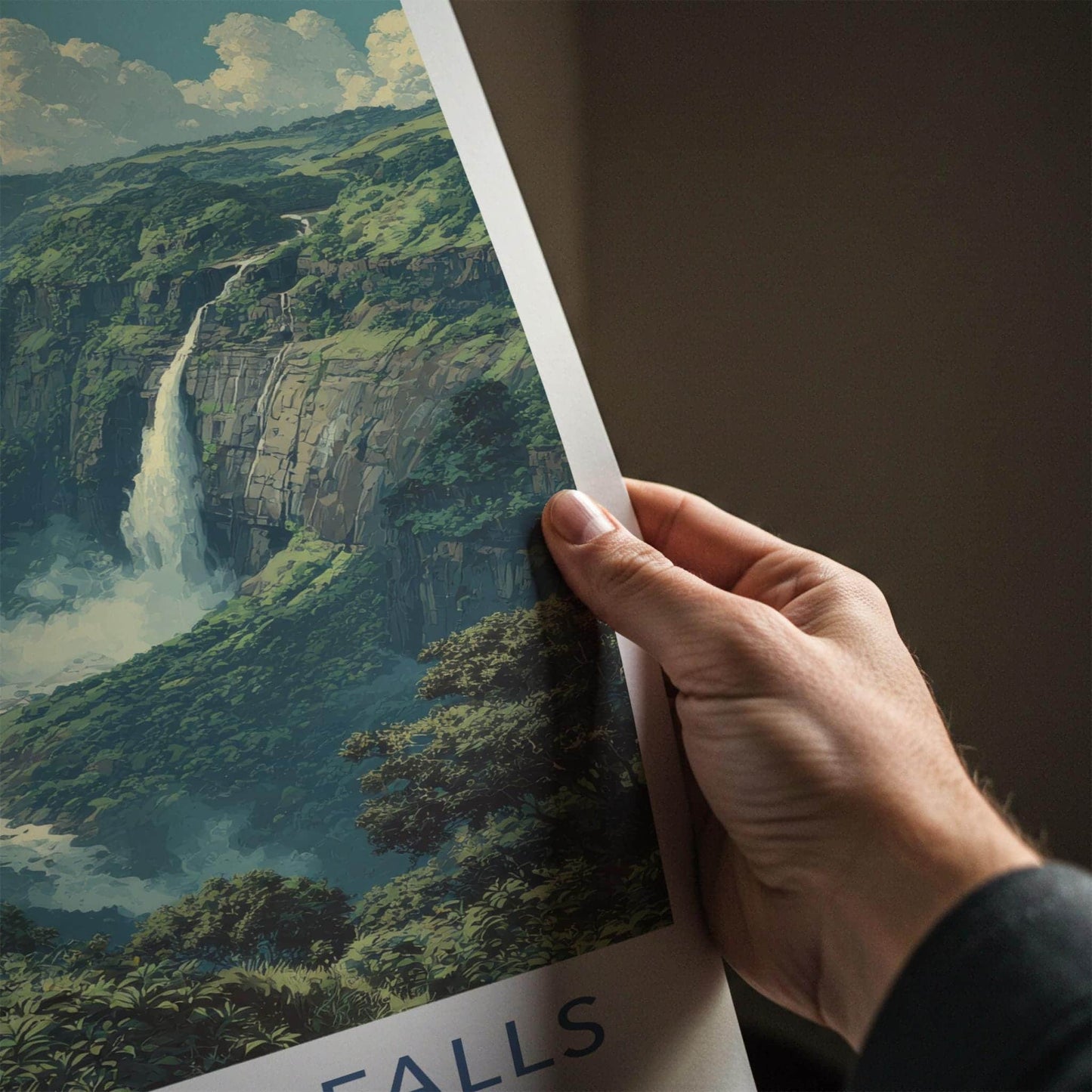 Nohkalikai Falls Poster - India Travel Art - Meghalaya Misty Waterfall Home Decor