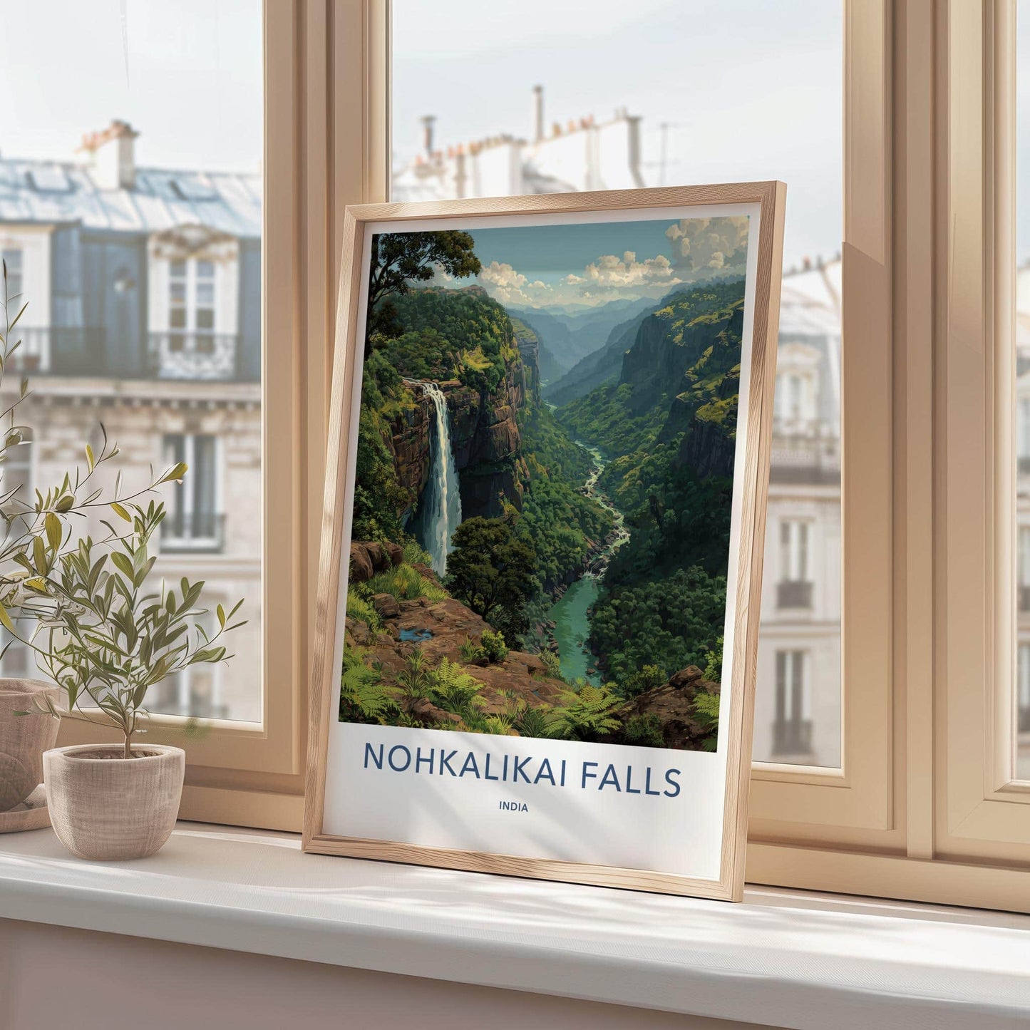Nohkalikai Falls Poster - India Wall Art - Meghalaya Lush Green Gorge Wall Decor