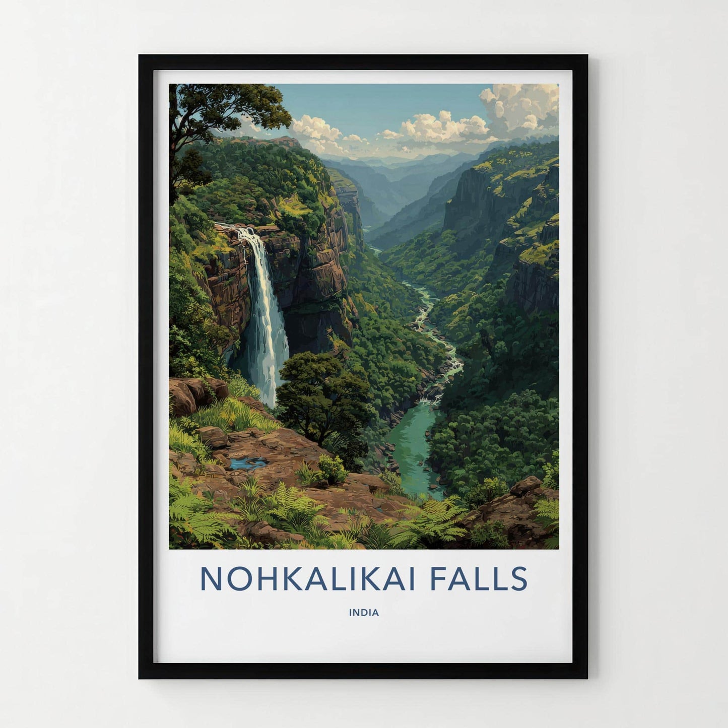 Nohkalikai Falls Poster - India Wall Art - Meghalaya Lush Green Gorge Wall Decor