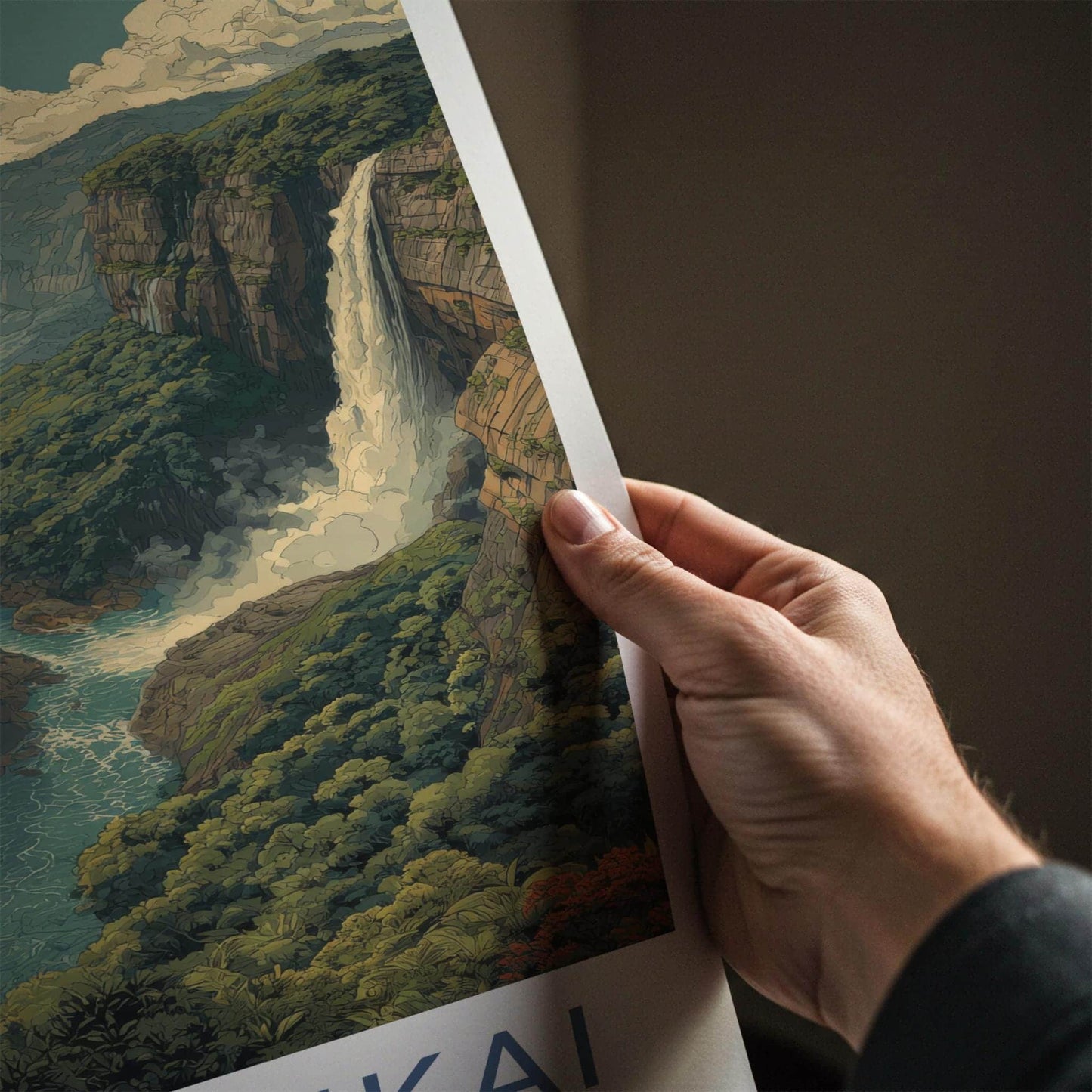 Nohkalikai Poster - India Travel Art - Meghalaya Valley Waterfall Home Decor