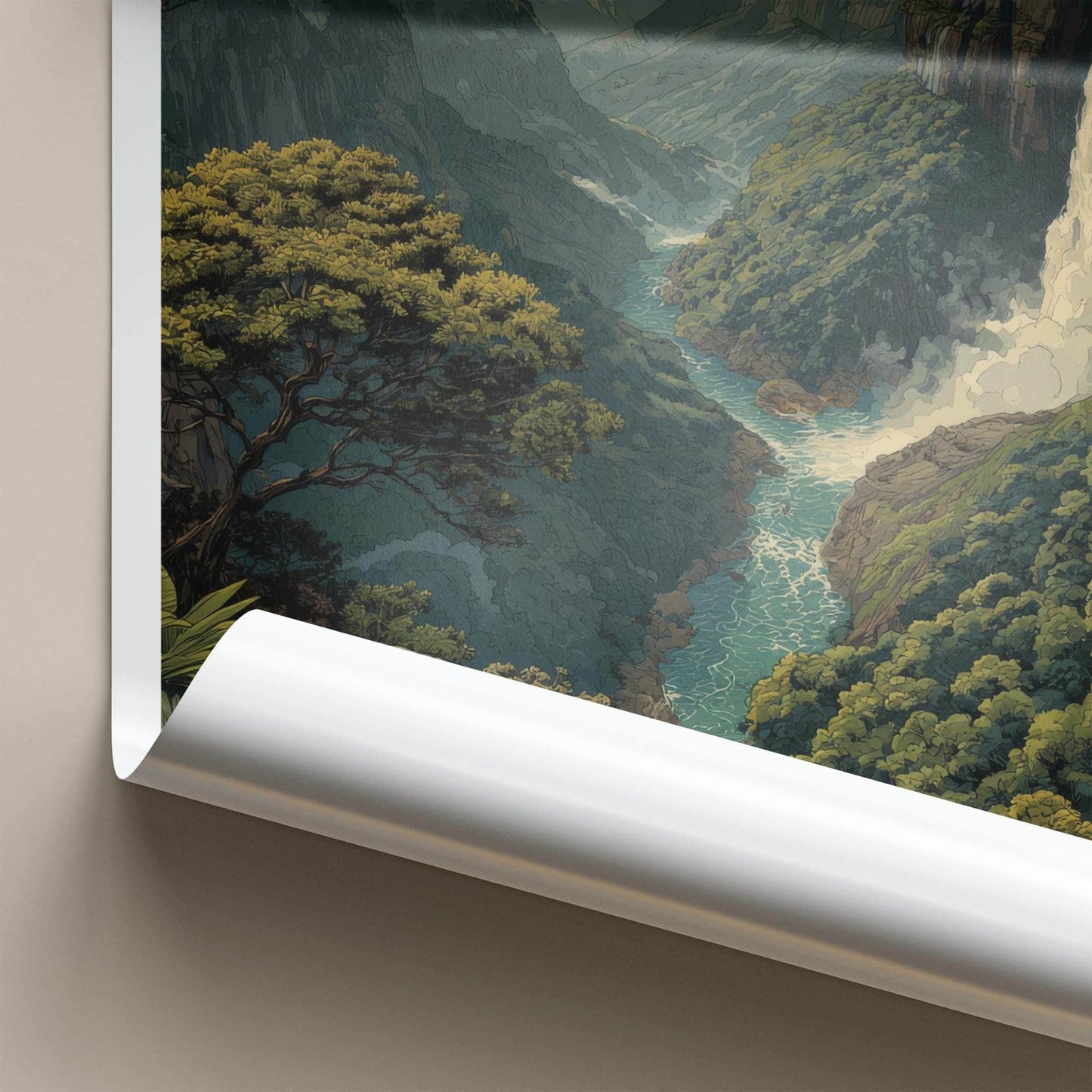 Nohkalikai Poster - India Travel Art - Meghalaya Valley Waterfall Home Decor