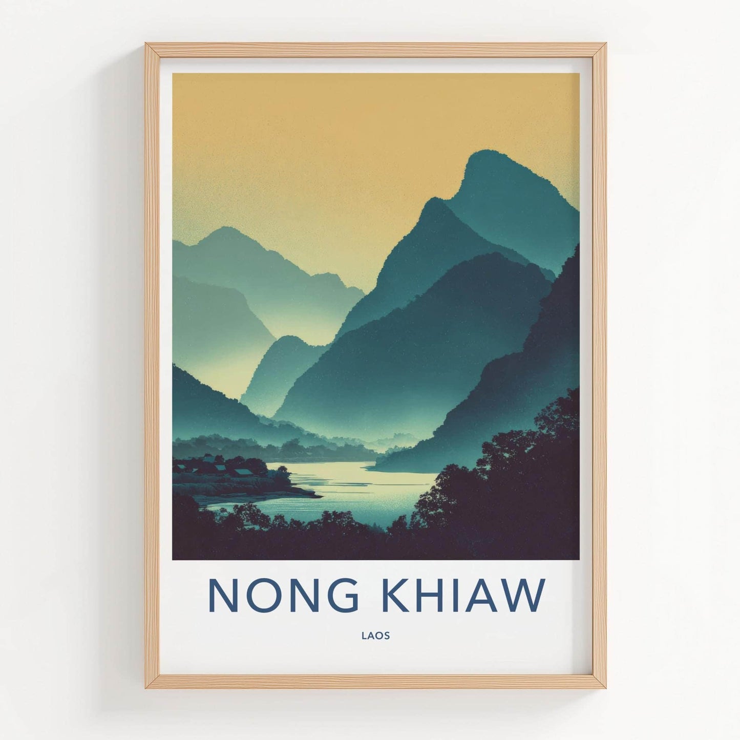Nong Khiaw Poster - Laos Travel Art - Layered Mountain River Home Decor