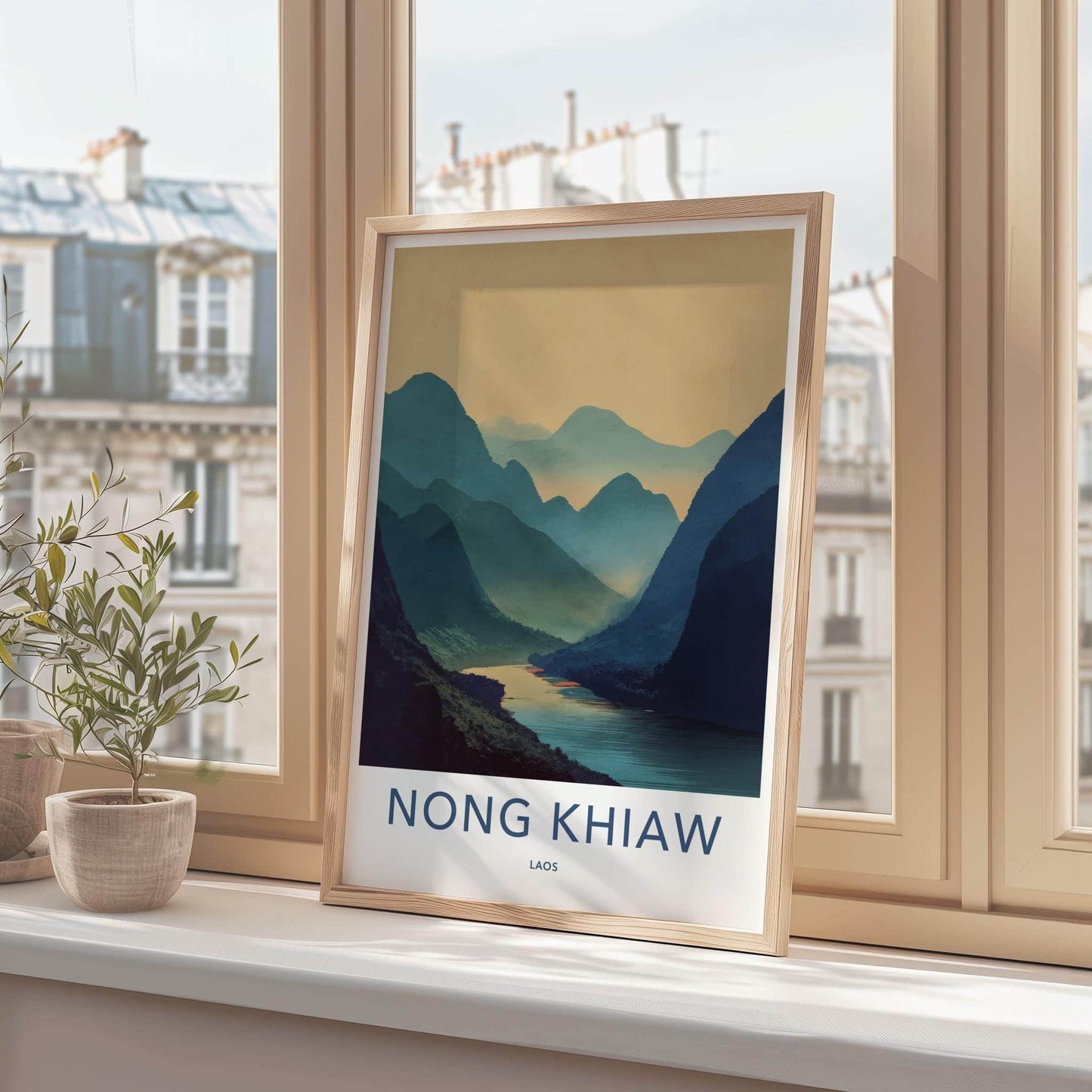 Nong Khiaw Poster - Laos Travel Art - Misty River Valley Home Decor