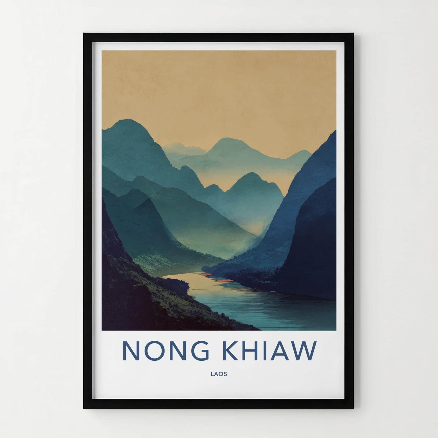 Nong Khiaw Poster - Laos Travel Art - Misty River Valley Home Decor