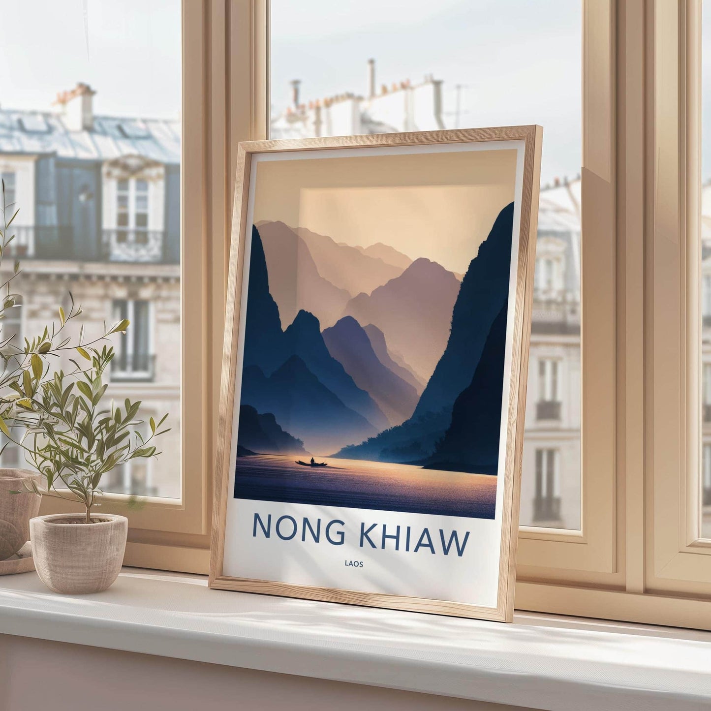Nong Khiaw Poster - Laos Travel Art - Serene River Sunset Home Decor