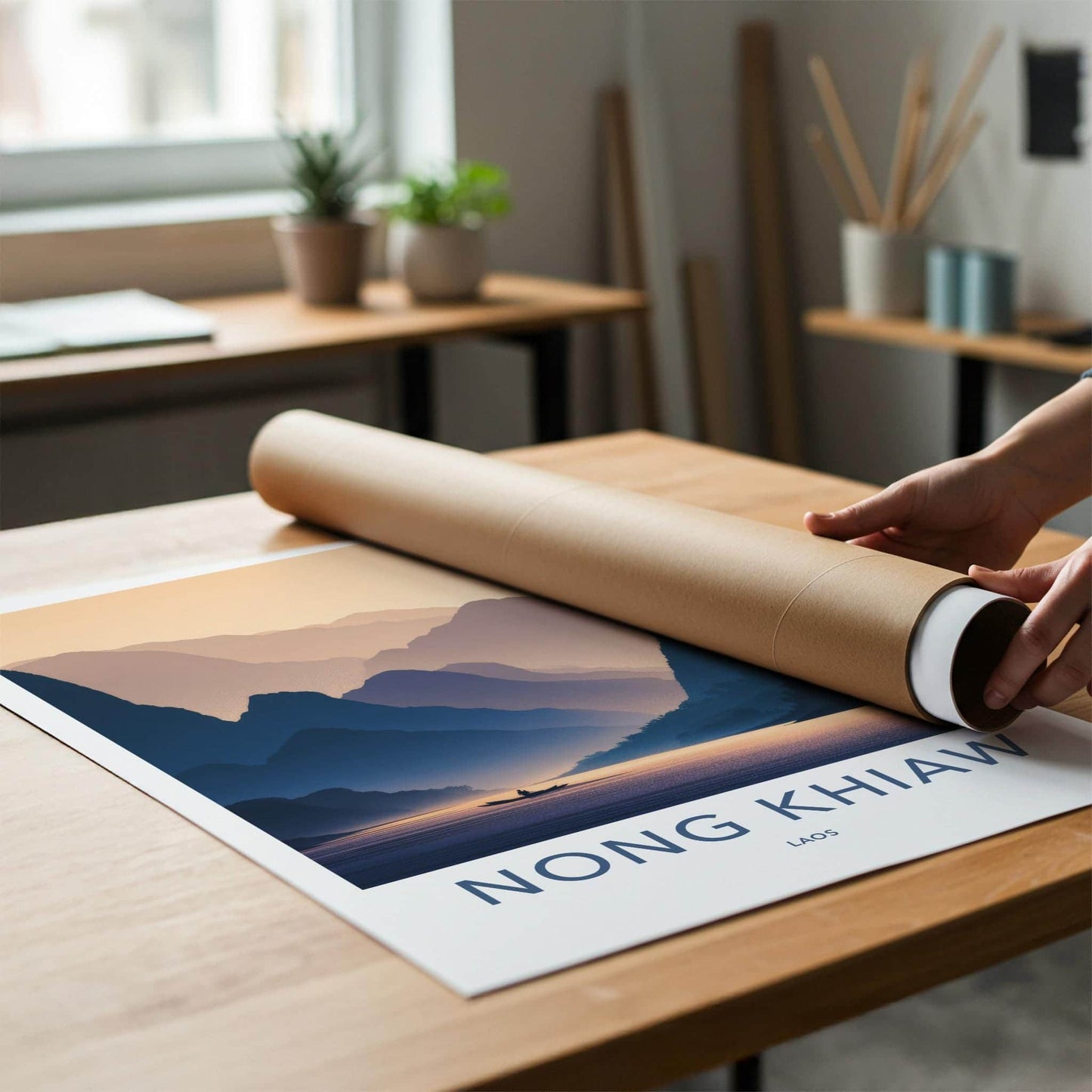 Nong Khiaw Poster - Laos Travel Art - Serene River Sunset Home Decor