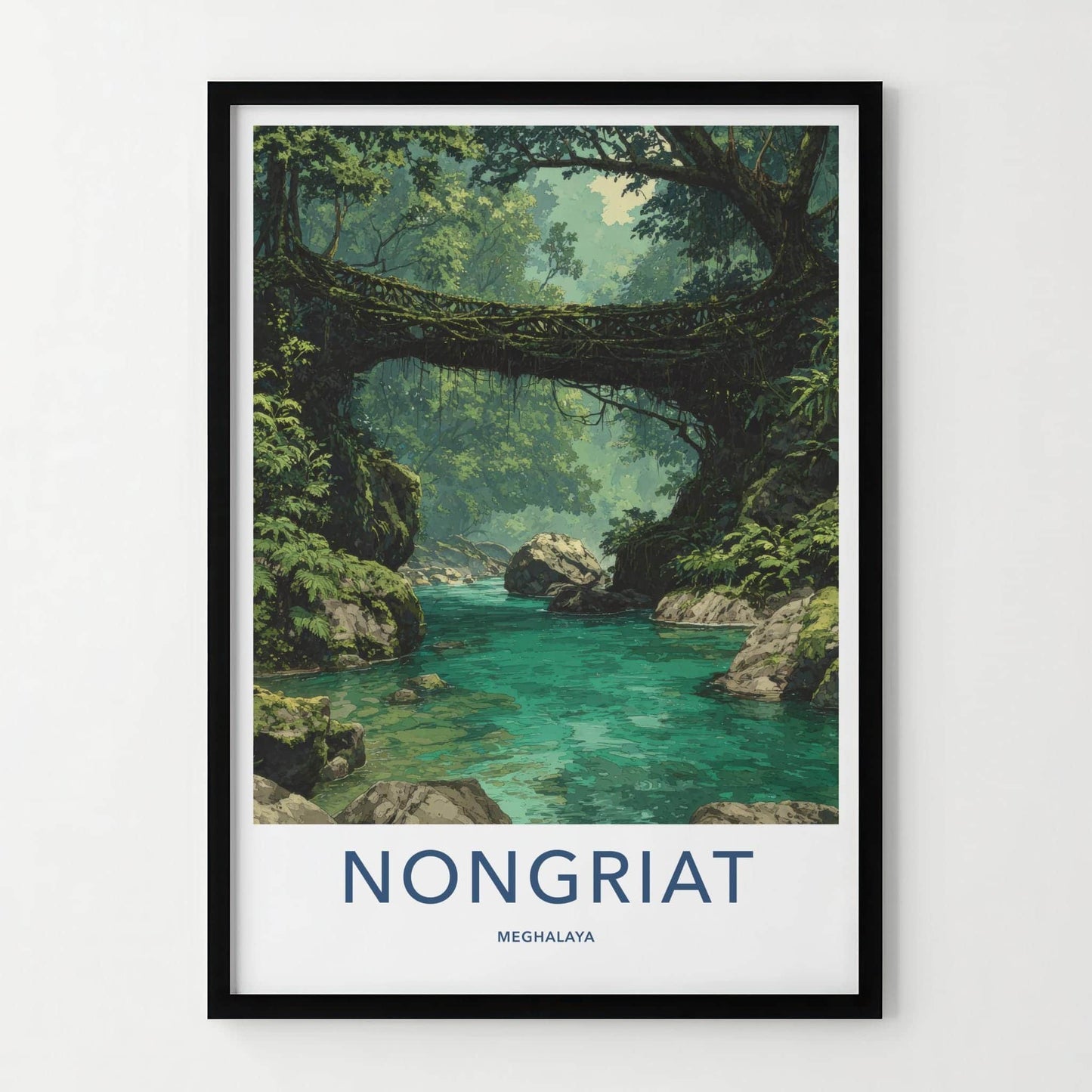 Nongriat Poster - India Travel Art - Meghalaya Living Root Bridge Home Decor