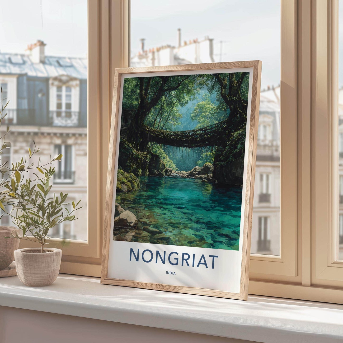Nongriat Poster - India Travel Art - Meghalaya Living Root Bridge Wall Decor