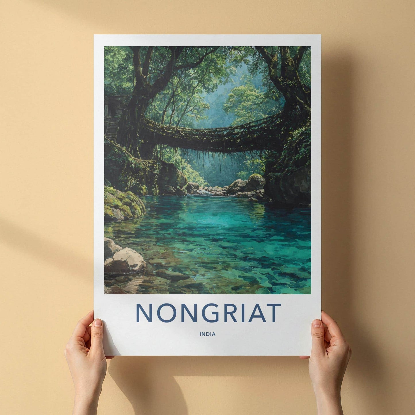 Nongriat Poster - India Travel Art - Meghalaya Living Root Bridge Wall Decor