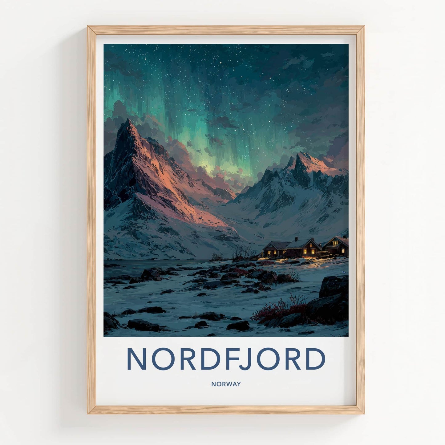 Nordfjord Poster - Norway Art Print - Northern Lights Fjord Home Decor