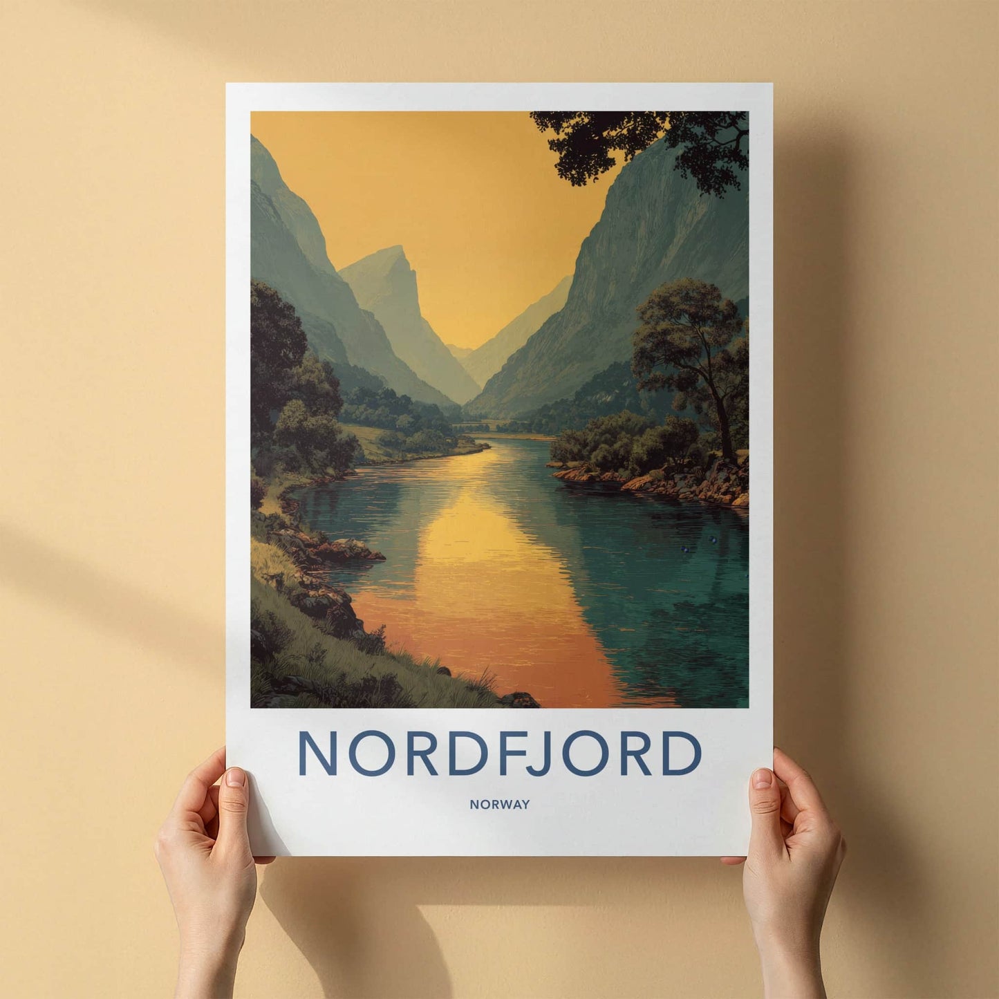 Nordfjord Poster - Norway Travel Art - Calm Fjord Reflection Home Decor