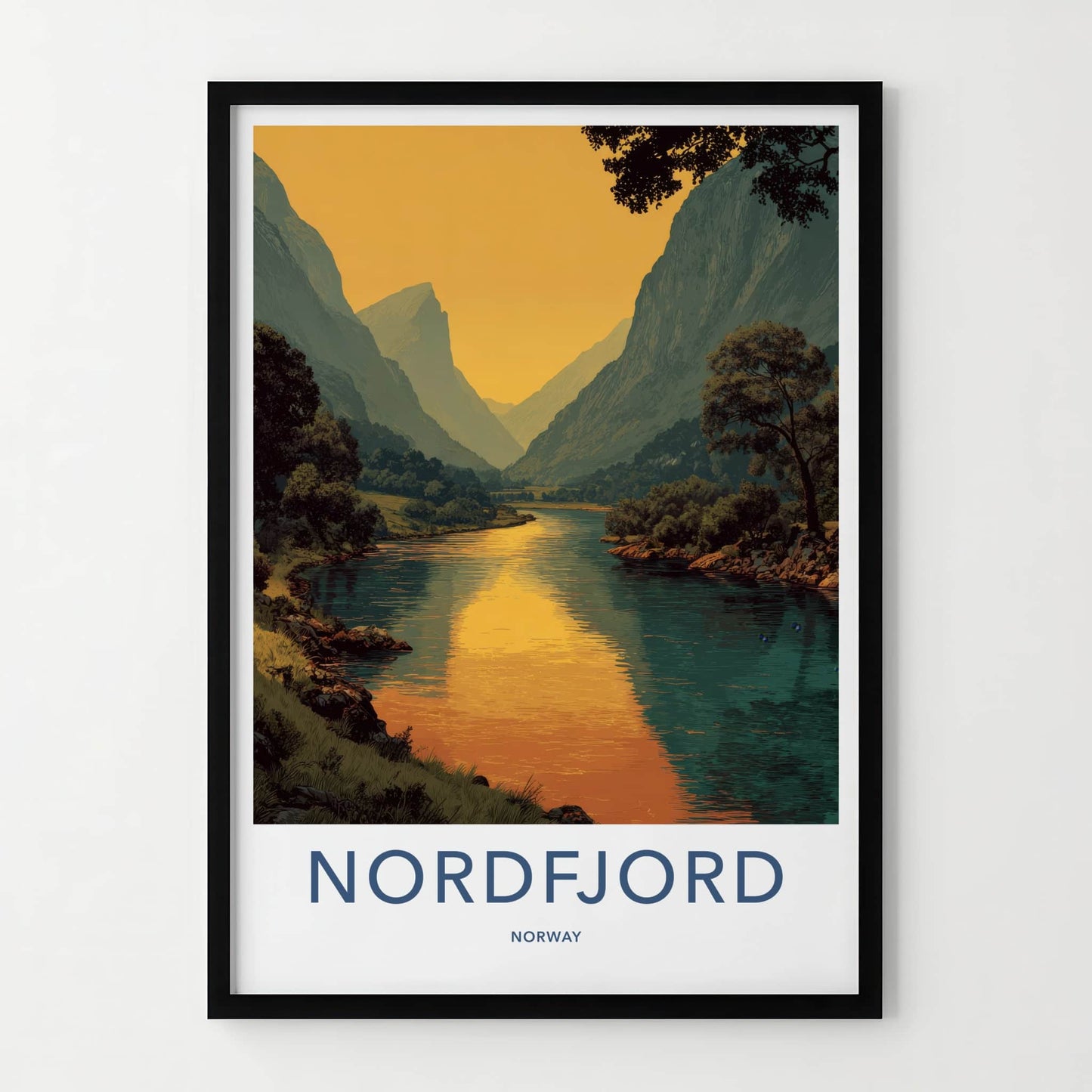 Nordfjord Poster - Norway Travel Art - Calm Fjord Reflection Home Decor