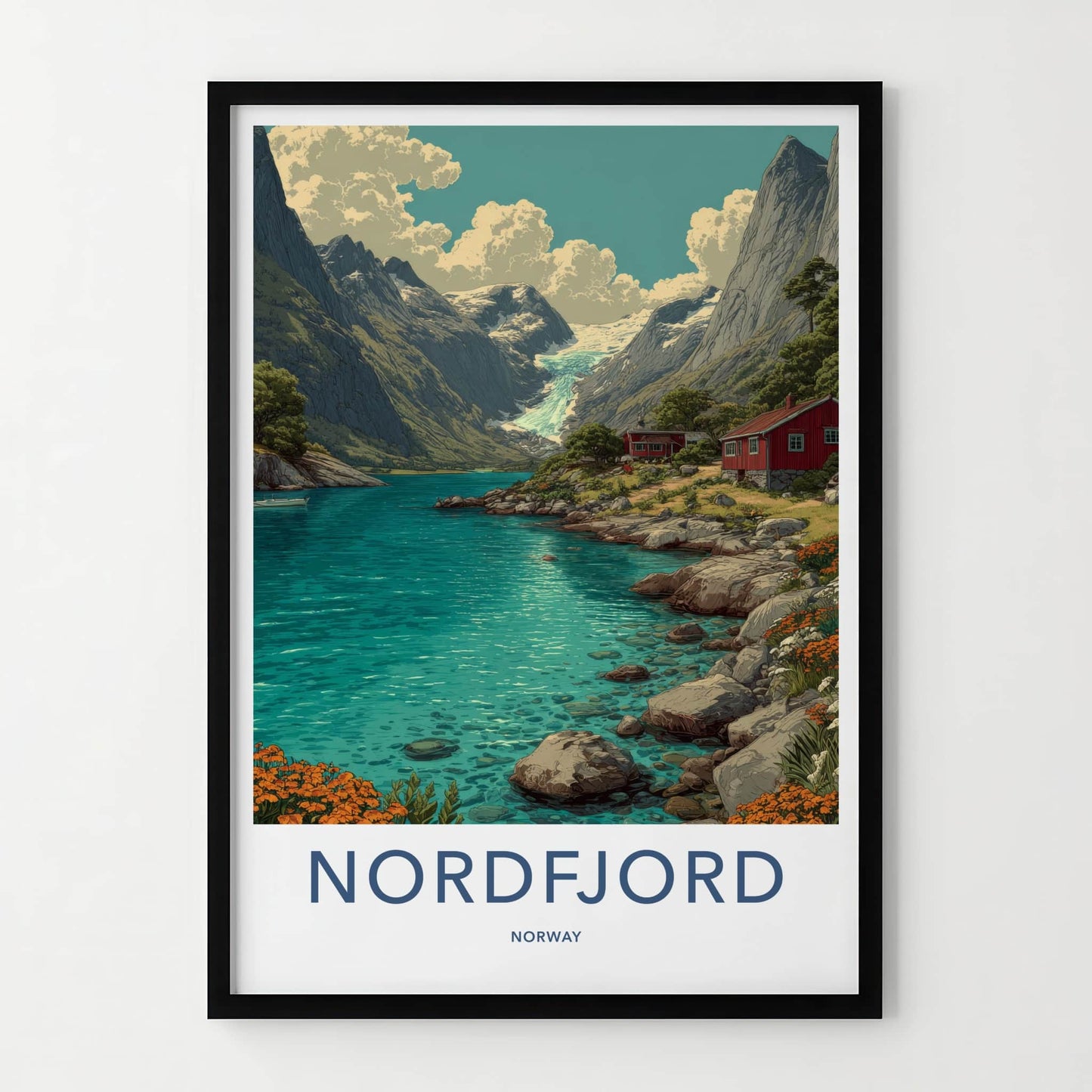 Nordfjord Poster - Norway Travel Art - Mountain Glacier Fjord Home Decor