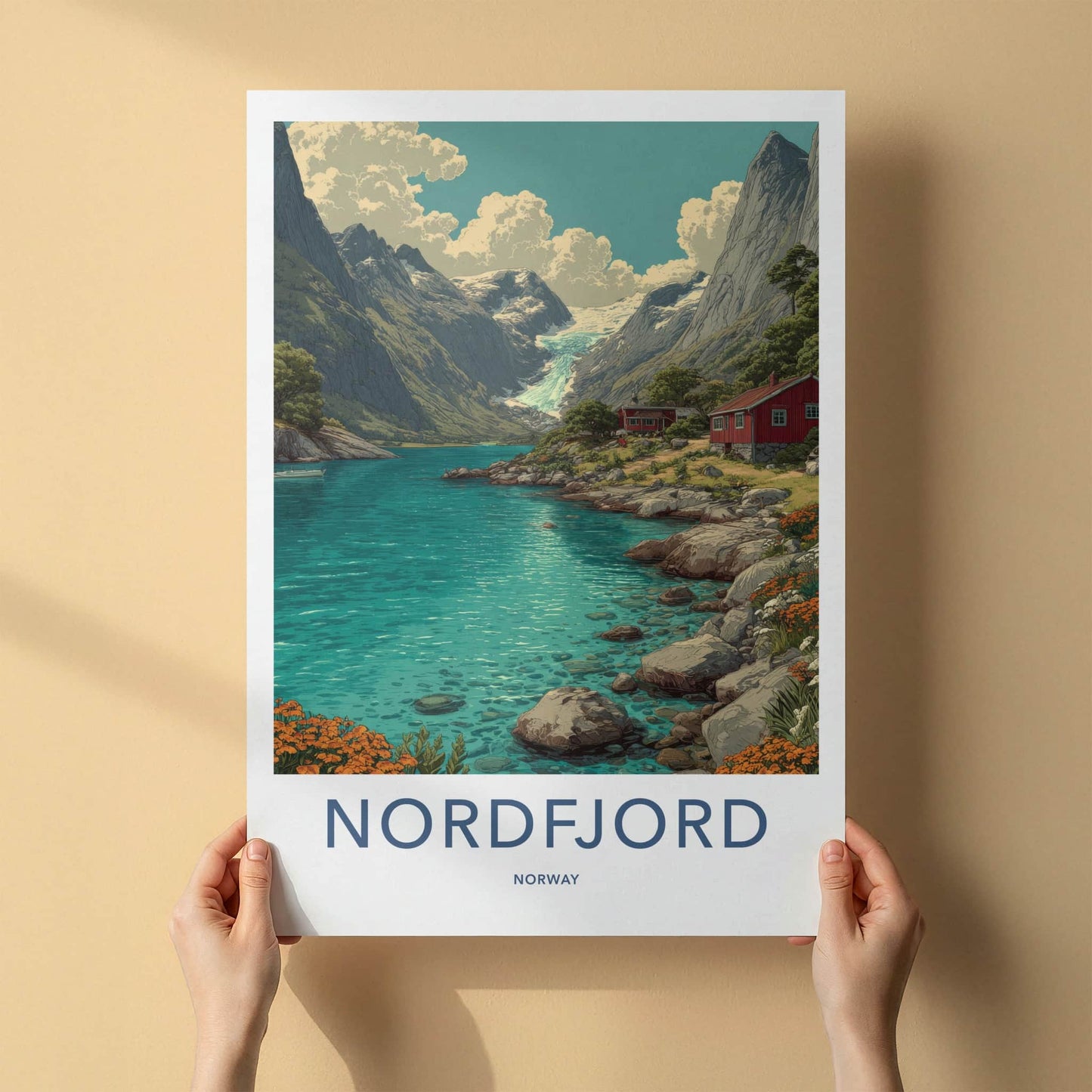 Nordfjord Poster - Norway Travel Art - Mountain Glacier Fjord Home Decor