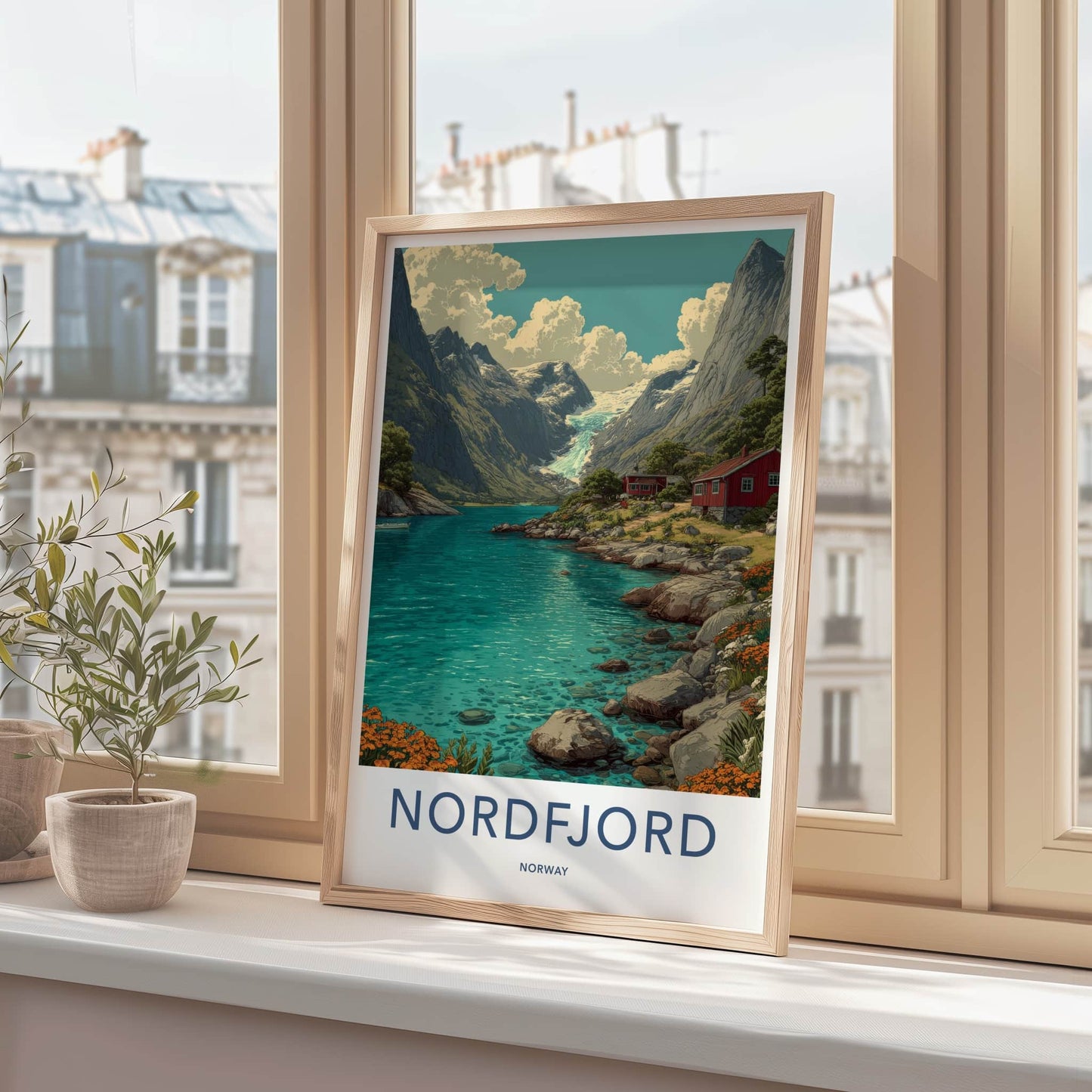 Nordfjord Poster - Norway Travel Art - Mountain Glacier Fjord Home Decor
