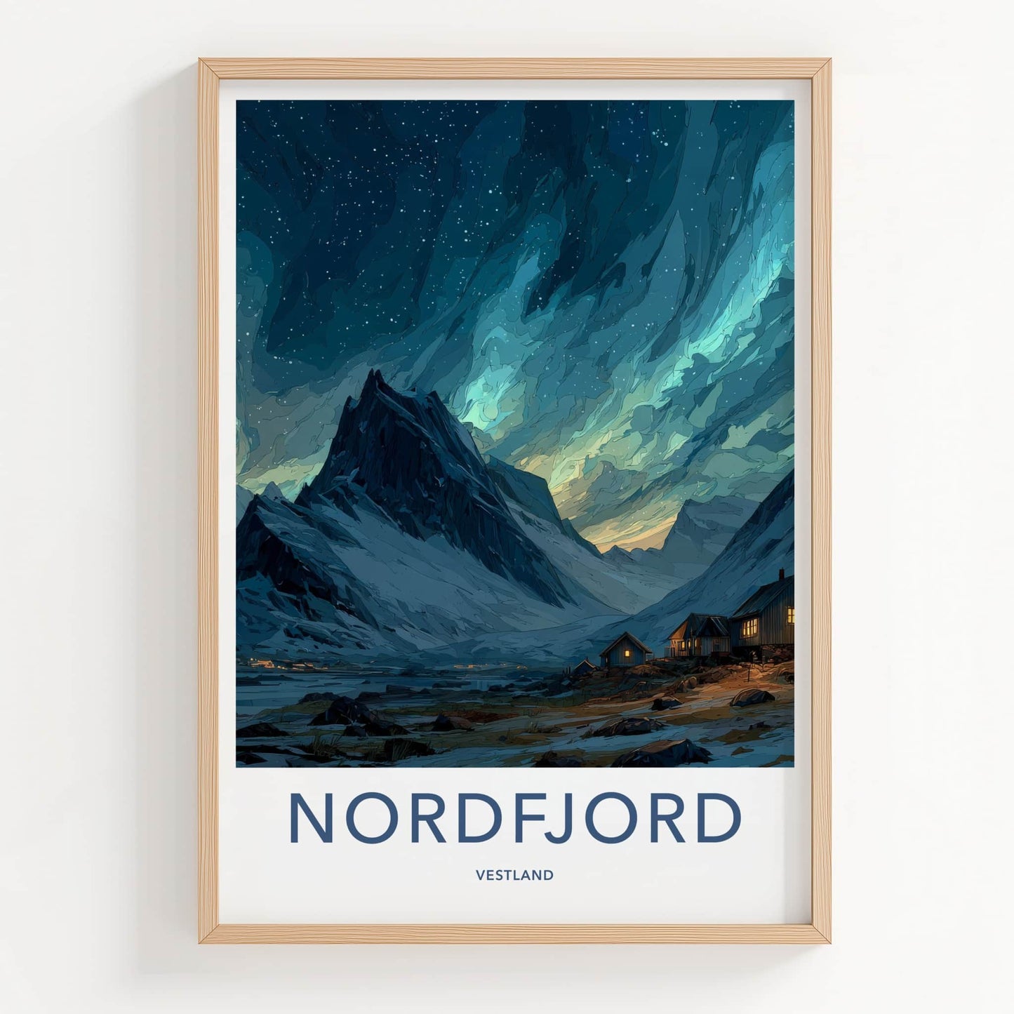 Nordfjord Poster - Norway Travel Art - Northern Lights Fjord Home Decor